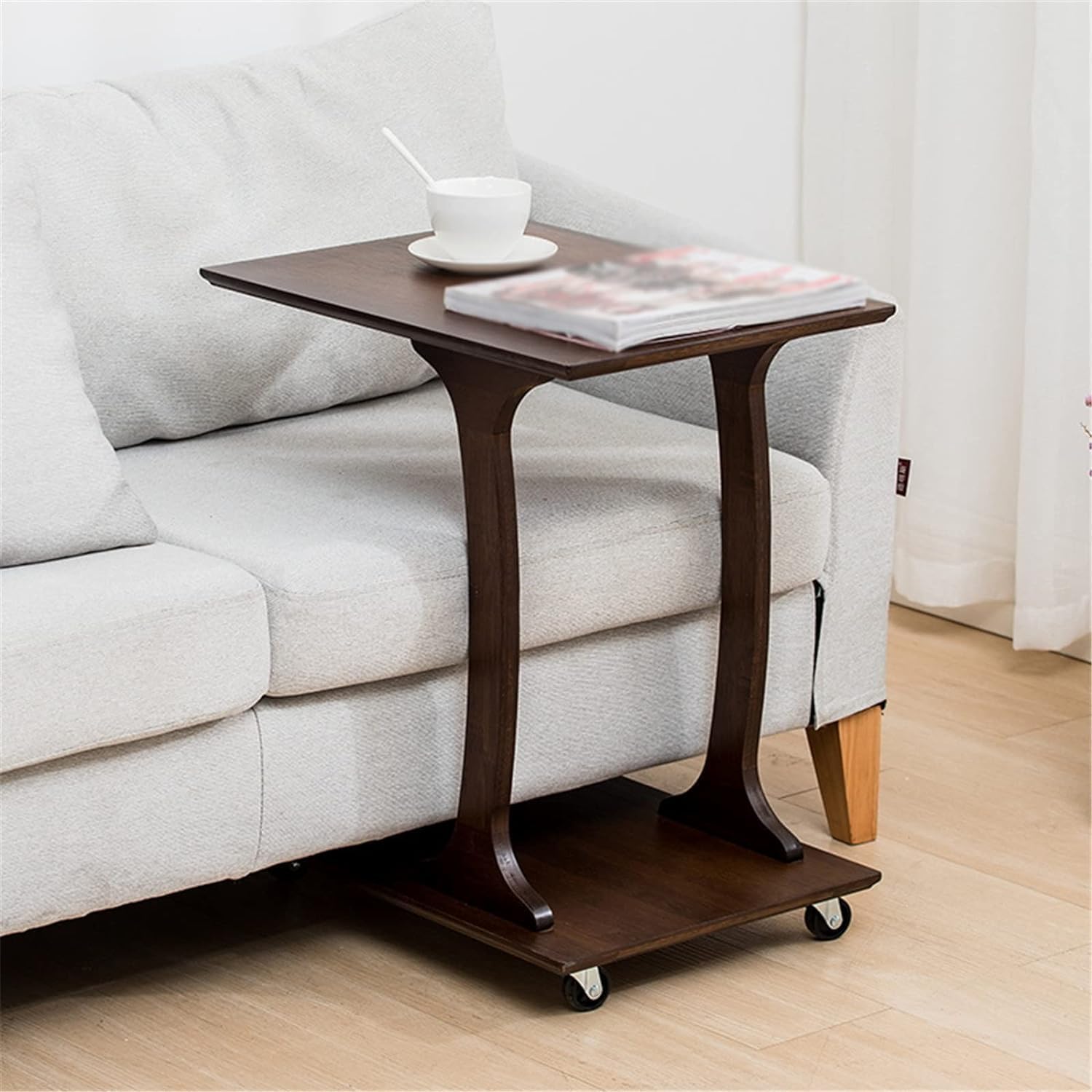 Aimery Office End Table C Shaped Sofa Table with Wheels, Mobile End Table, Laptop Stand, Nightstand for Clothing Store Cafe Office (Color : A, Size : 49 * 36 * 56CM)