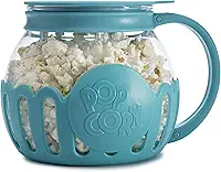 Ecolution Pipoca de microondas patenteada com vidro seguro para temperatura, tampa 3 em 1 mede grãos e derrete manteiga, feito sem BPA, pode ser lavado na lava-louças, 1,5 litro, azul-petróleo