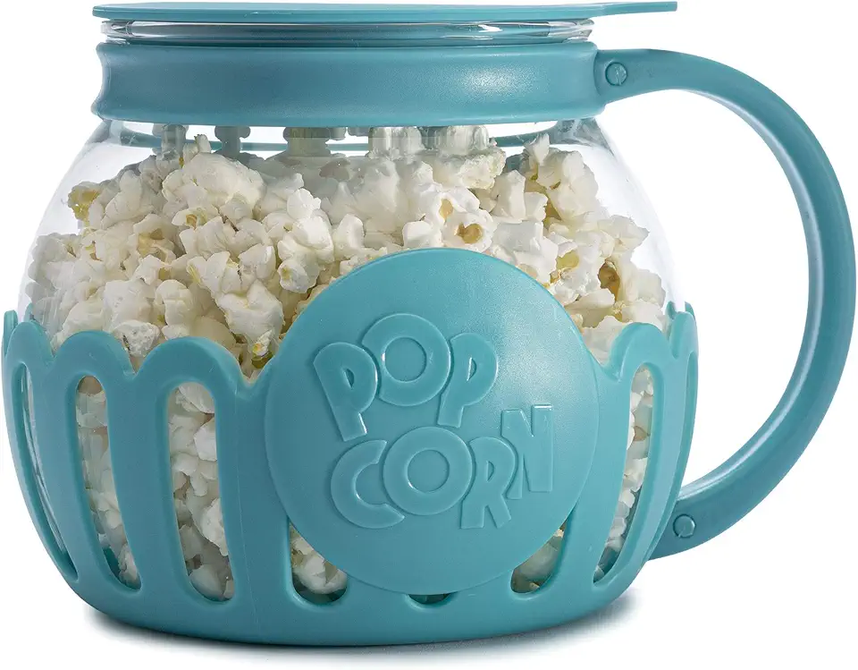 Ecolution Pipoca de microondas patenteada com vidro seguro para temperatura, tampa 3 em 1 mede grãos e derrete manteiga, feito sem BPA, pode ser lavado na lava-louças, 1,5 litro, azul-petróleo