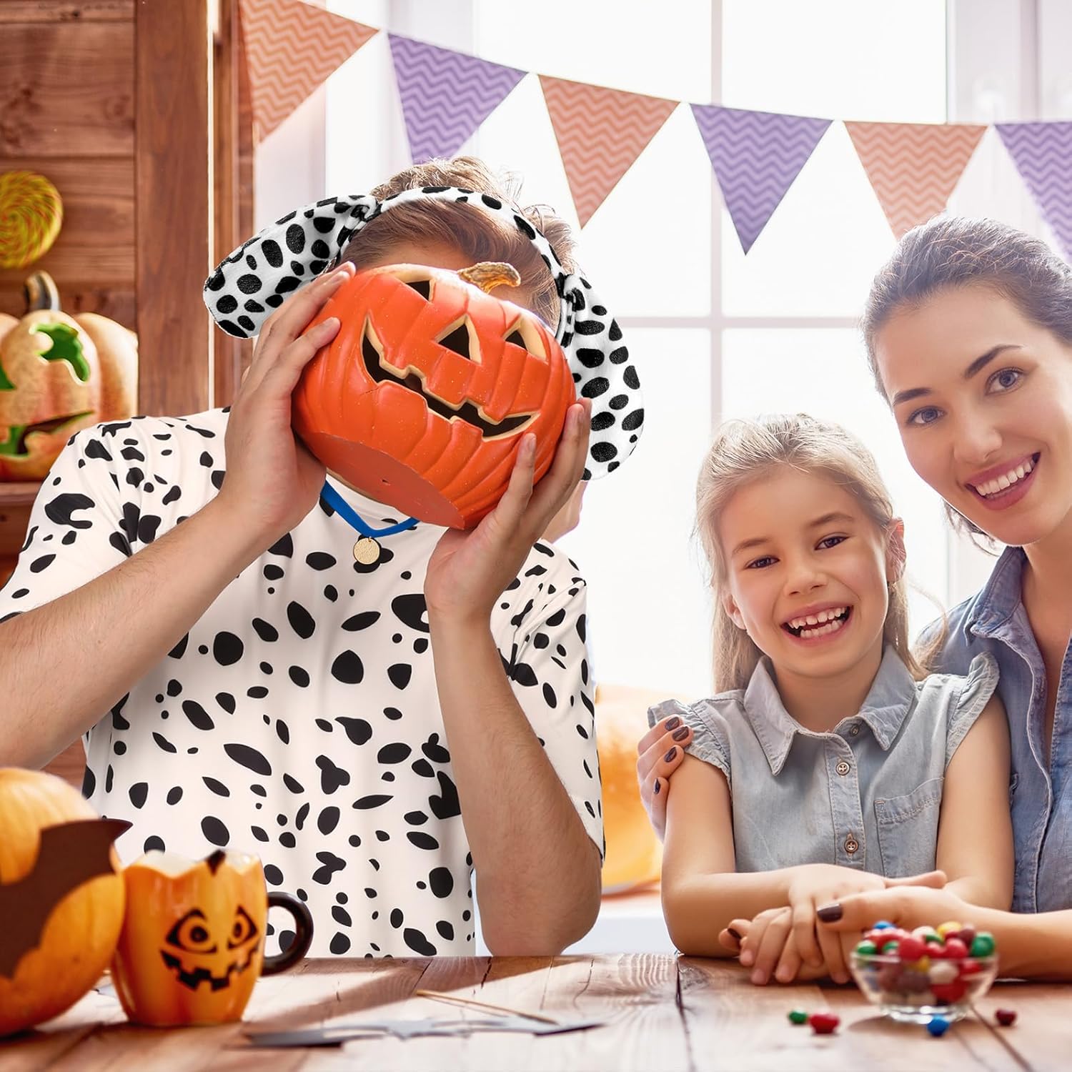 Toulite 4 Pcs Dog Dalmatian Costume for Adult Include Shirt Leather Collar Dog Ears Headband Tail Halloween Cosplay Party - Image 5