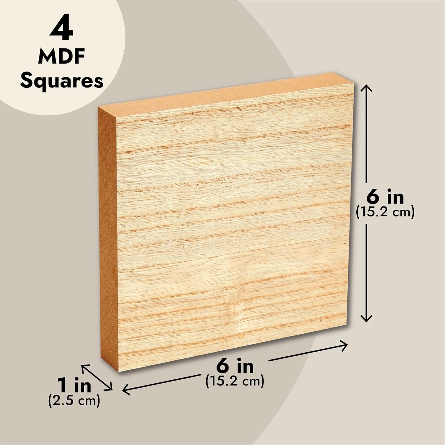 Bright Creations Unfinished MDF Squares - Smooth Base for Paint & Stain on Wooden Blocks - 1-Inch Edges for Stability on Unfinished Wood Blocks - DIY Wood Boards - 6x6 in Pack of 4
