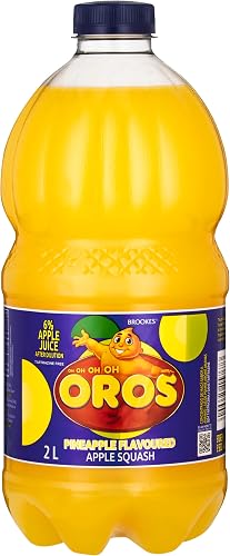 Brookes Oros Pineapple Flavoured Apple Squash - Drink Concentrate, Makes up to 8 L - Tartrazine Free with 6% Fruit Content - 2 L Mix Bottle