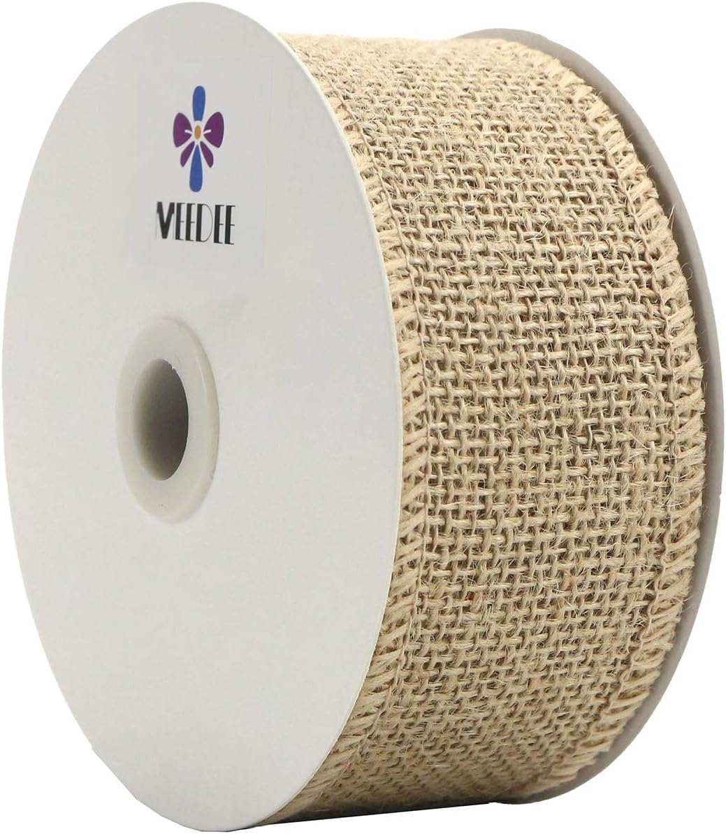 Midi Ribbon 2 inch Burlap Ribbon Fabric Craft Ribbon On Spool 10 Yards, Natural