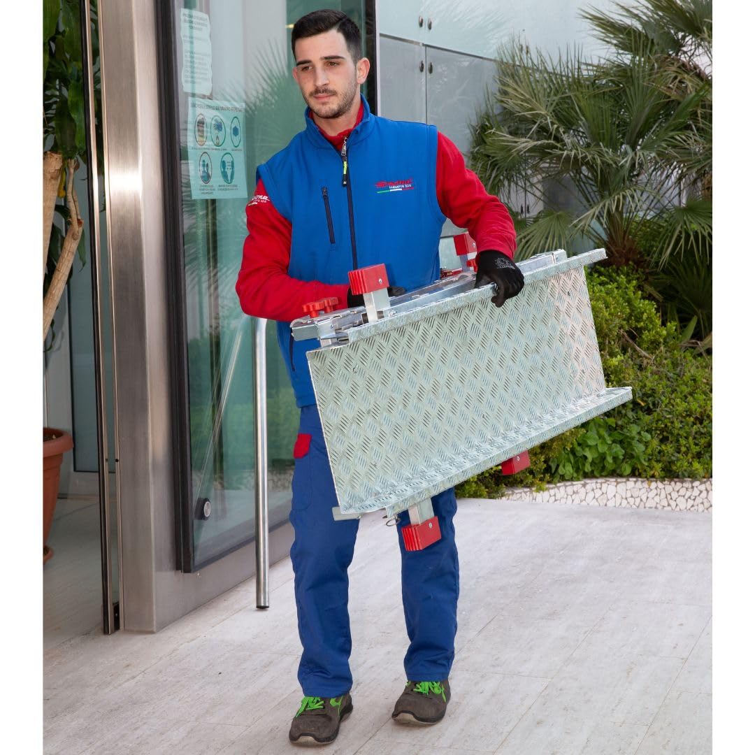 Faraone SGS3 Pedana di Lavoro Professionale in Alluminio a 3 Gradini – Pieghevole con Parapetto, Ruote e Stabilizzatori