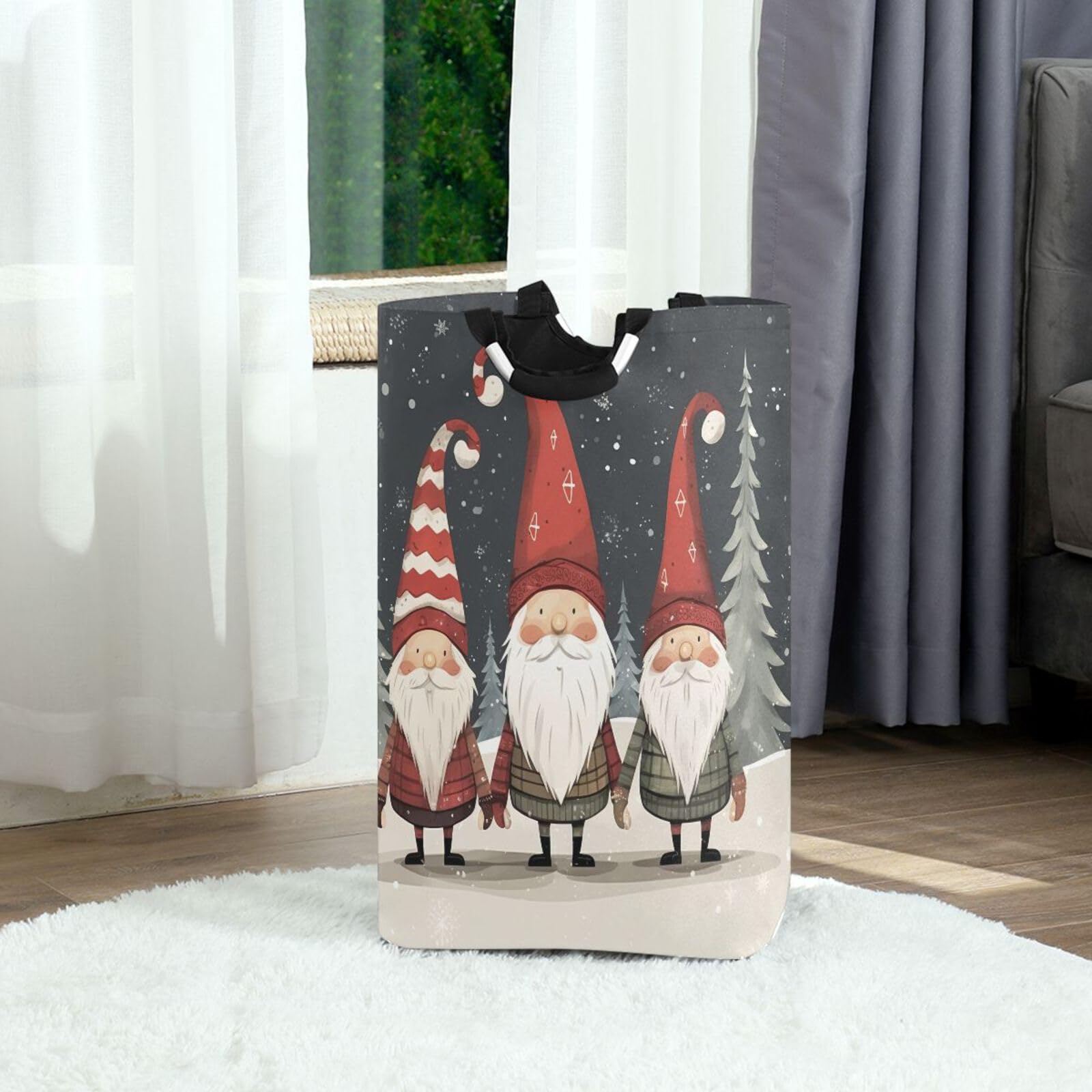 Jihqo Laundry Hamper Basket Christmas Tree Gnomes Collapsible Nursery Storage Bin Waterproof Clothing Baskets for Home Bedroom Bathroom Washing Room