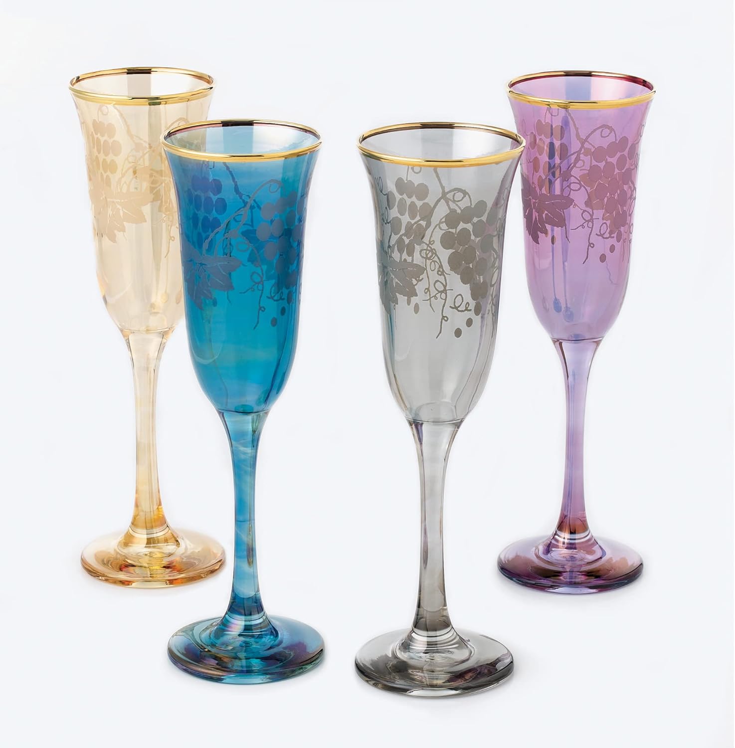 World Gifts Elegant and Modern Glass Made Glassware Set for Hosting Parties and Events - 10 oz, Rocks Goblet Grape, Set of 4, Multicolor