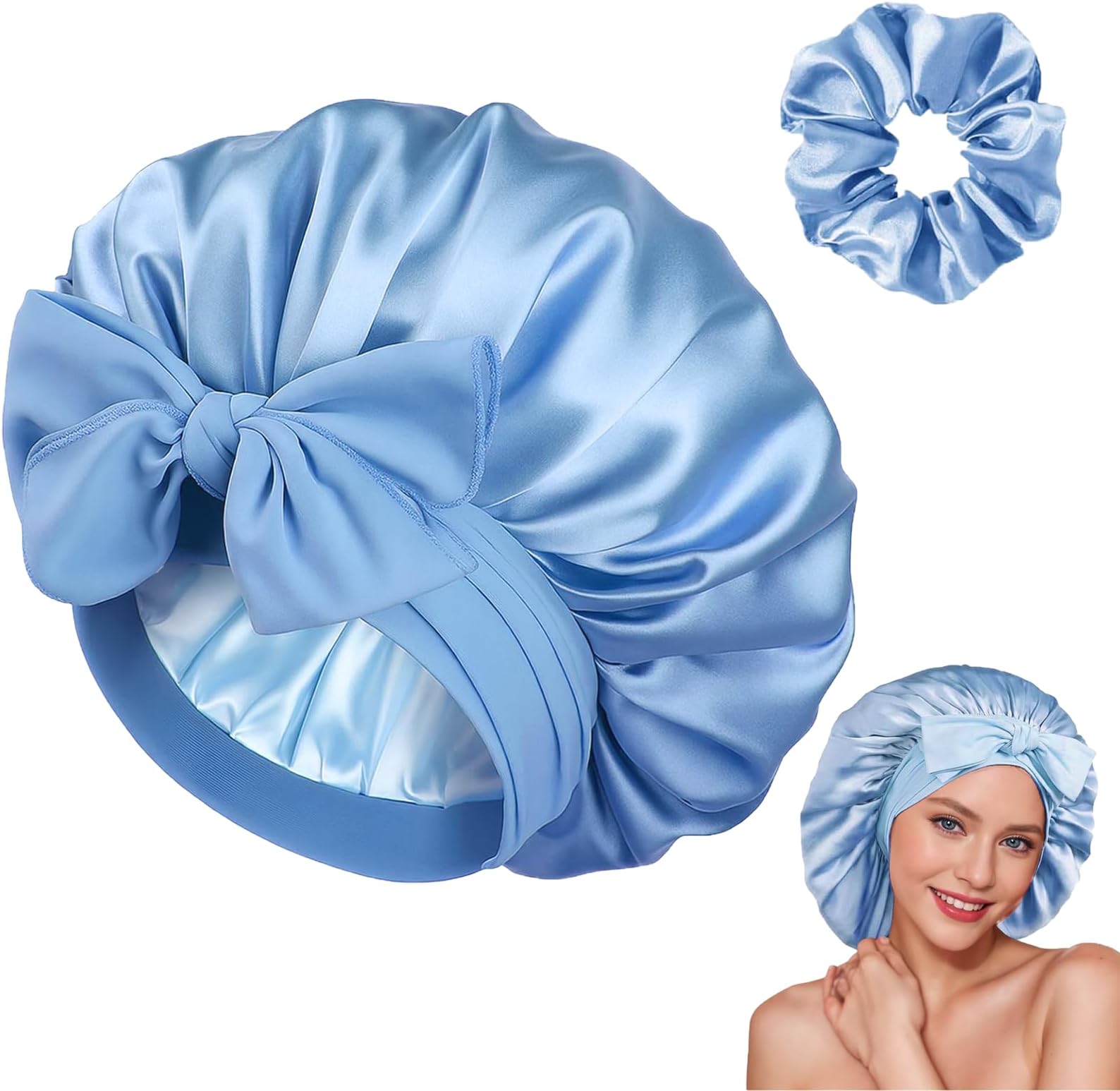 100% Mulberry Silk Bonnet for Sleeping, 22 Momme Double-Layered Silk Hair Bonnet with Adjustable Tie Band for Curly Natural Hair to Reduce Frizz and Prevent Breakage
