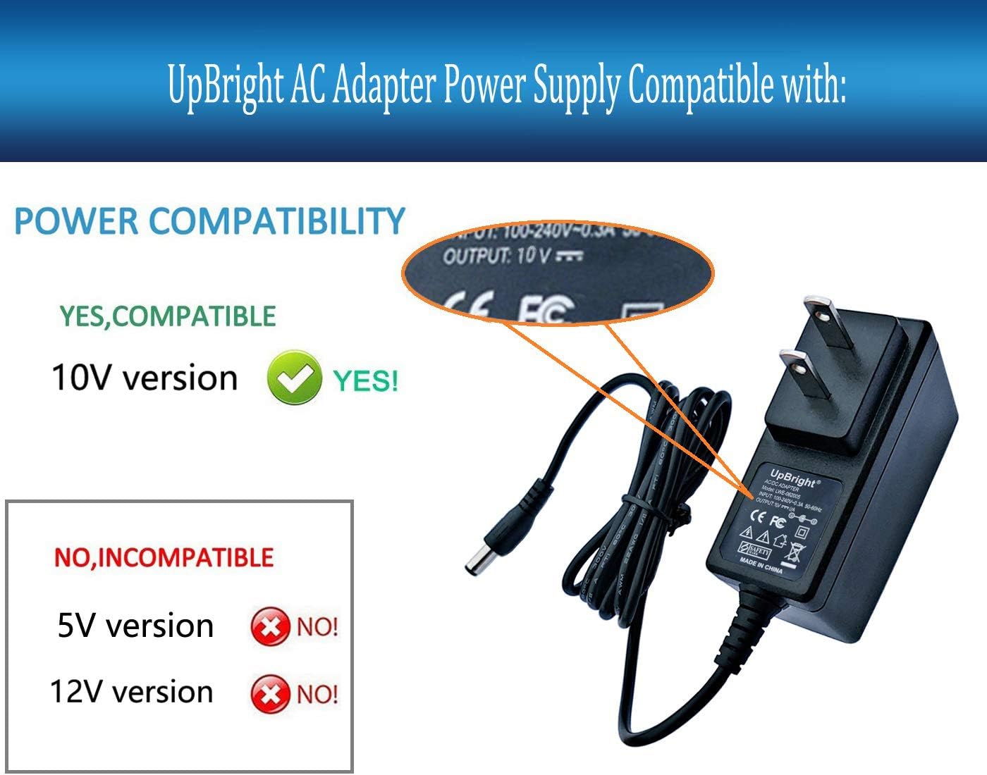 UpBright 10V AC/DC Adapter Compatible with Dogtra Super-X 3502NCP ARC 1900S 1902S EDGE 2300NCP 2500T&B 3500NCP Collar HK-AJ-100A150-US BC10V1500/5.5 SBC10V1500 5.5 SBC10V2000 5.5 BC10V2000/5.5 Charger