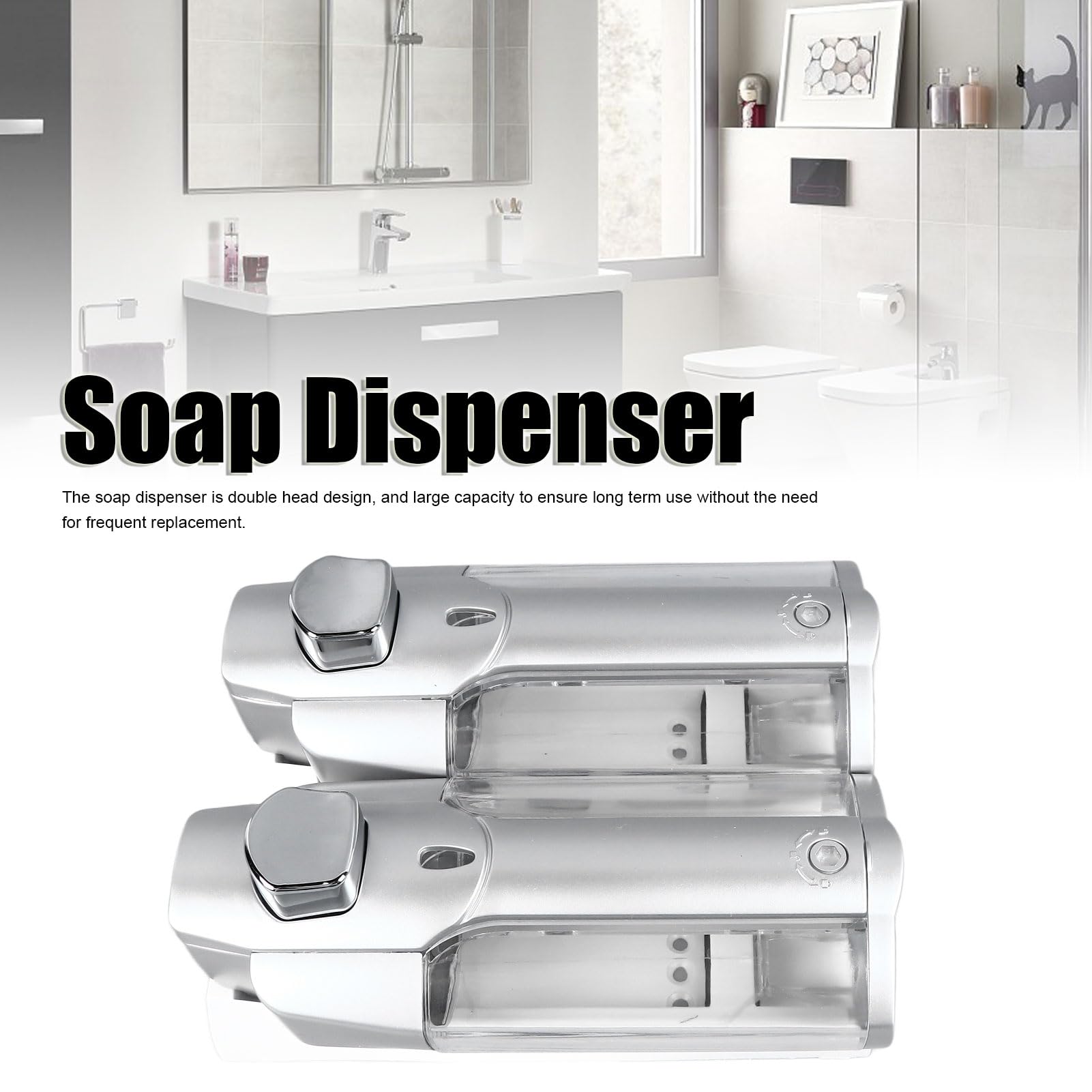 Jwthee Wall Soap Dispenser, Bathroom Shower Pump Dispenser Shampoo Dispenser for Shower Shampoo and Conditioner Dispenser for Home Hotel Use Silver