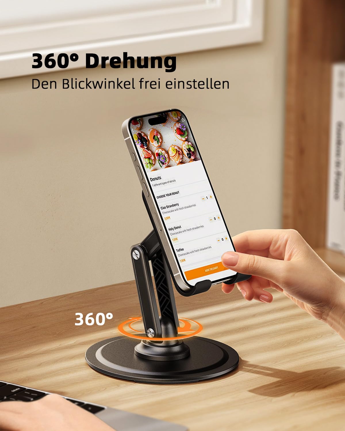Handyhalterung Tisch，360° Drehbarer Klappbarer Handy Ständer Kompatibel mit iPhone 17/16/15/14/13/12/11 Pro, XR, XS, X, Samsung, Xiaomi