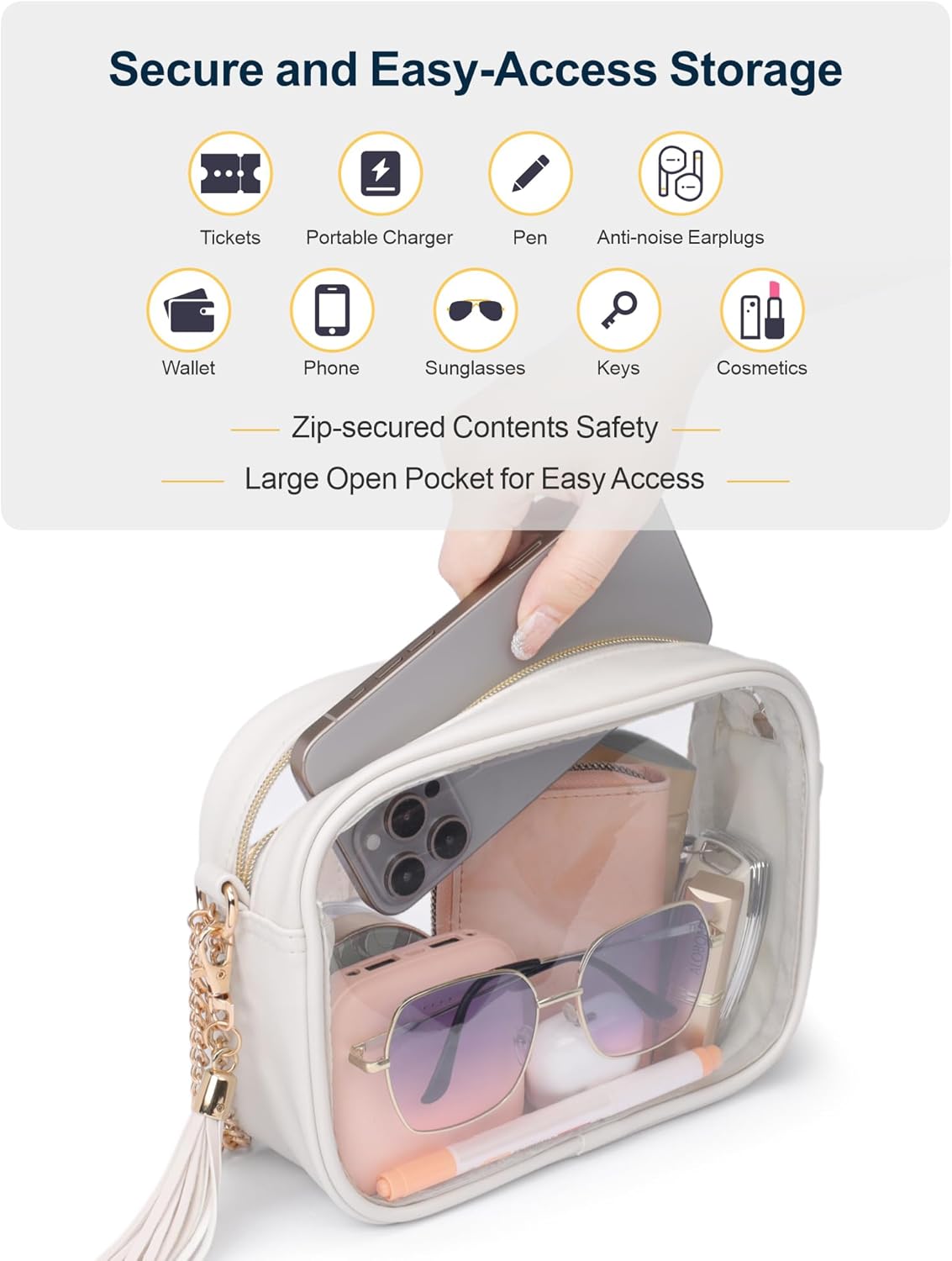 PACKISM White Clear Purse and Black Clear Crossbody Bag, Bundle Sales