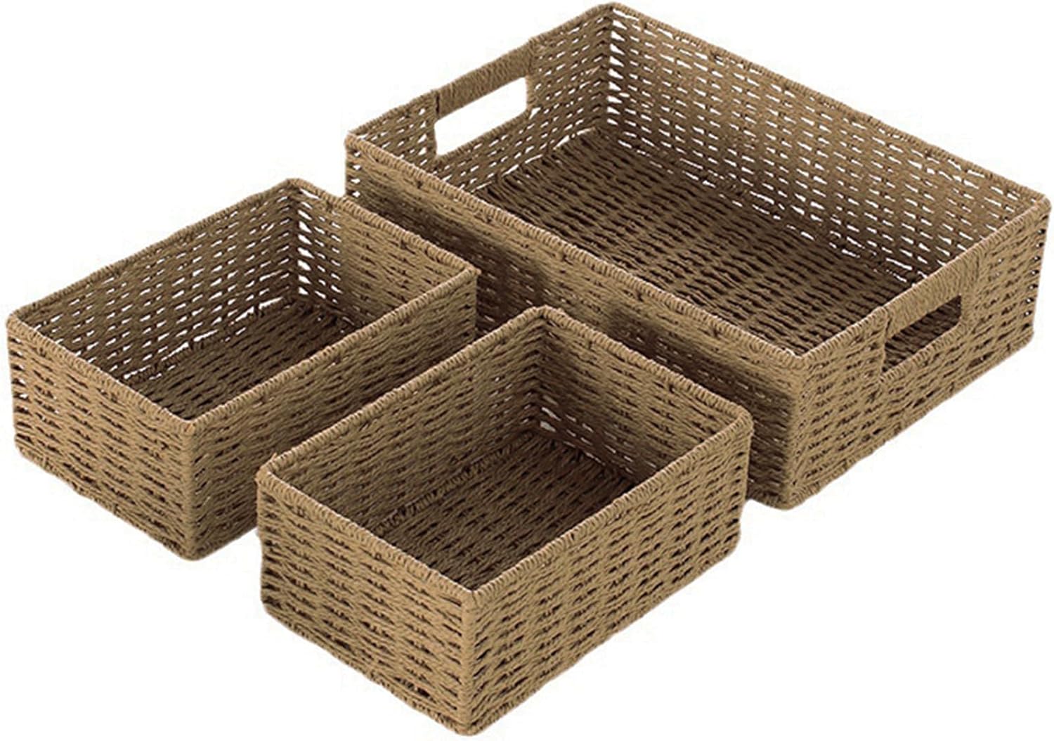 3pcs Large Wicker Storage Basket for Organizing with Handle, Rectangle