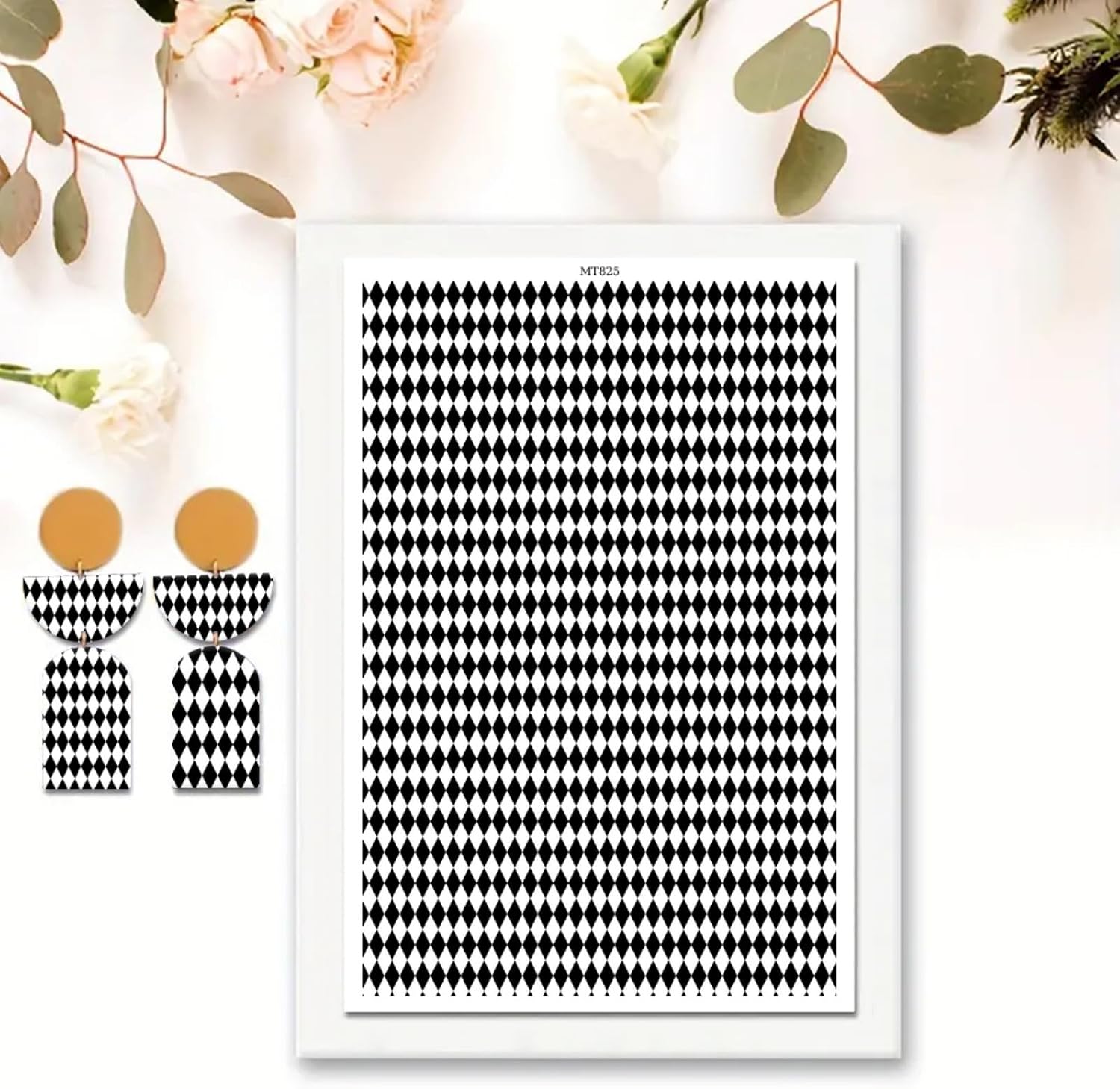 Briartw 10 Sheets Polymer Clay Transfer Paper - Houndstooth Pattern - Per Sheet 5.82 x 3.93 inch - Water-Soluble Transfer Sheets Disposable Stickers for DIY Clay Jewelry Earrings Making