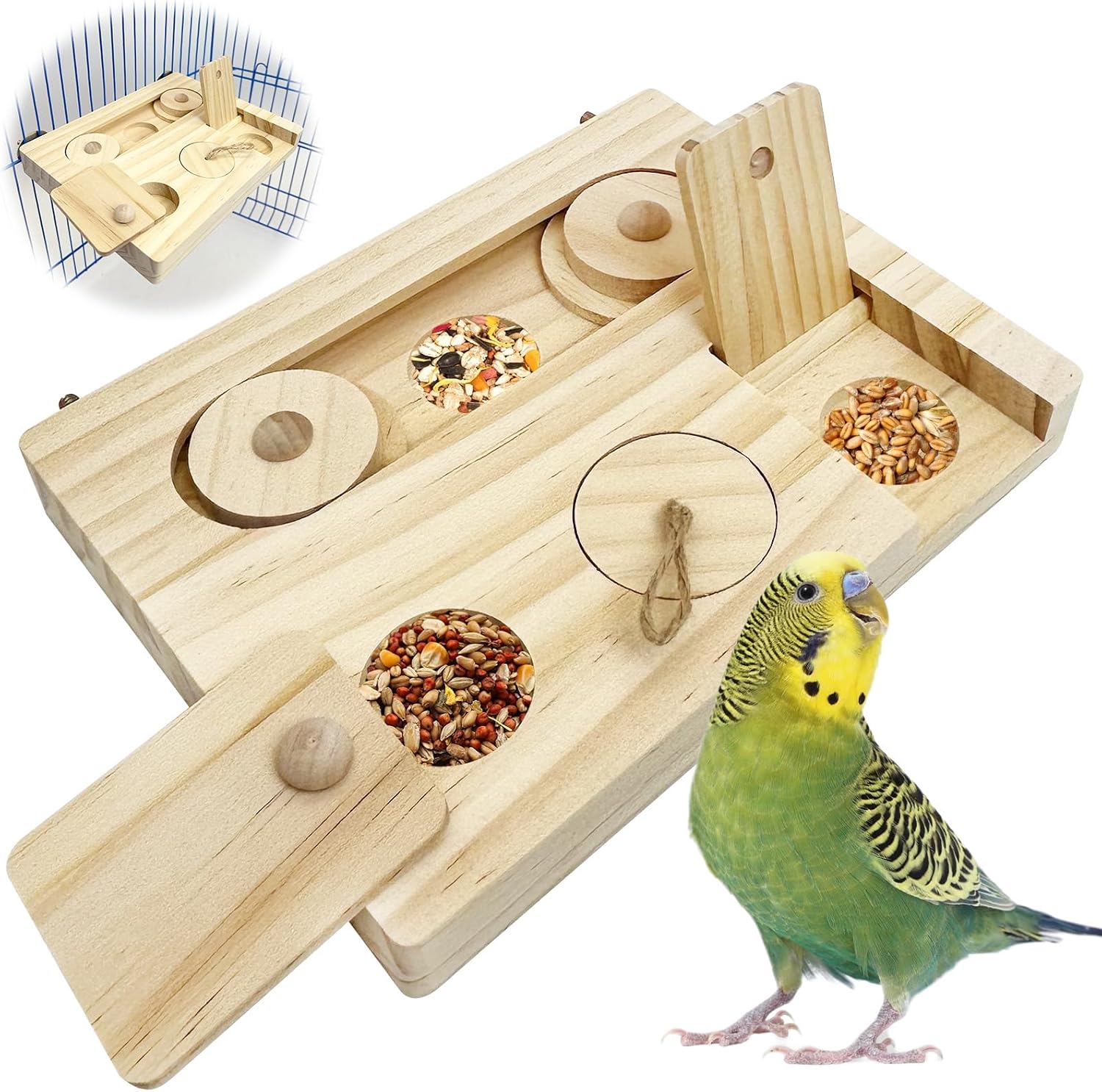 Hamiledyi Wooden Bird Foraging Toys Interactive Parrot Puzzle Toys Hanging Enrichment Toys Bird Slow Feeder Cage Accessories for Parakeet Cockatiel Lovebird Conure Finche