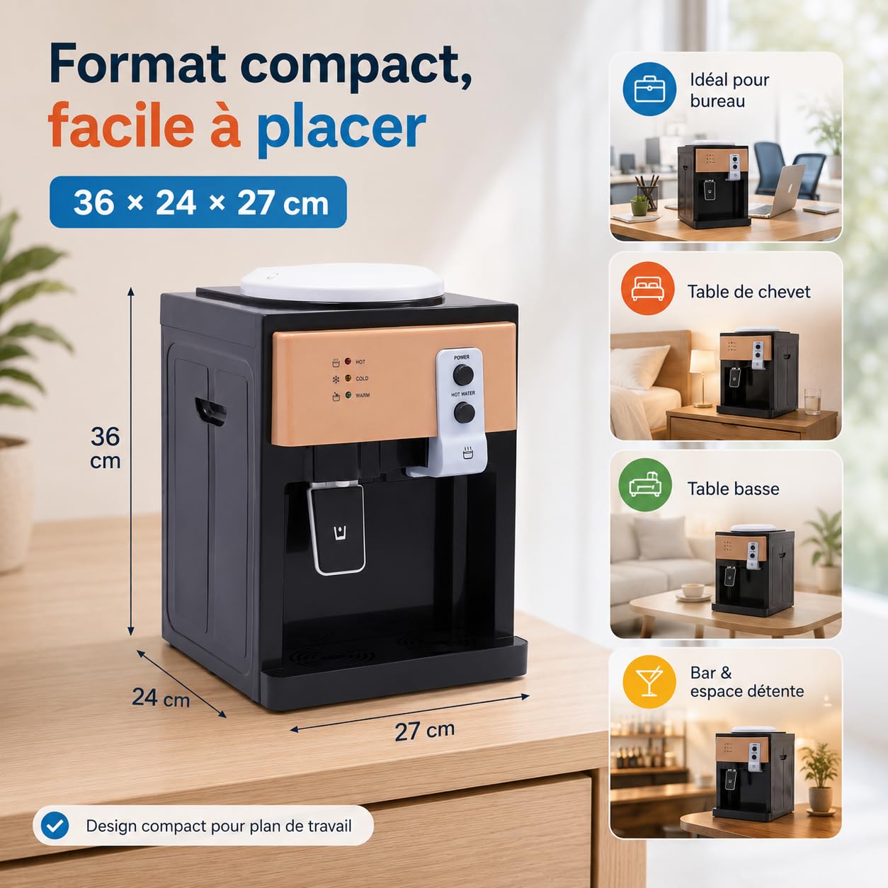 Distributeur d'eau électrique 550 W, source d'eau chaude et froide, pour bureau, maison, machine à eau avec bac de collecte d'eau amovible, pour seaux de 3,5 L, 5 L, 10 L, 18,9 L, pour