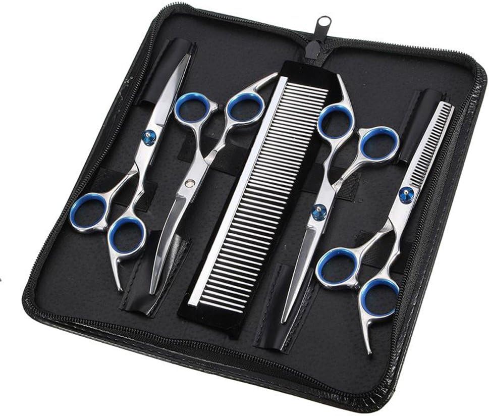 Hundeschere Fellschere für Hunde Katze 5-in-1 Scharfe Gebogene Schere Set Dog Grooming Set für Gesicht, Körper, Ohren