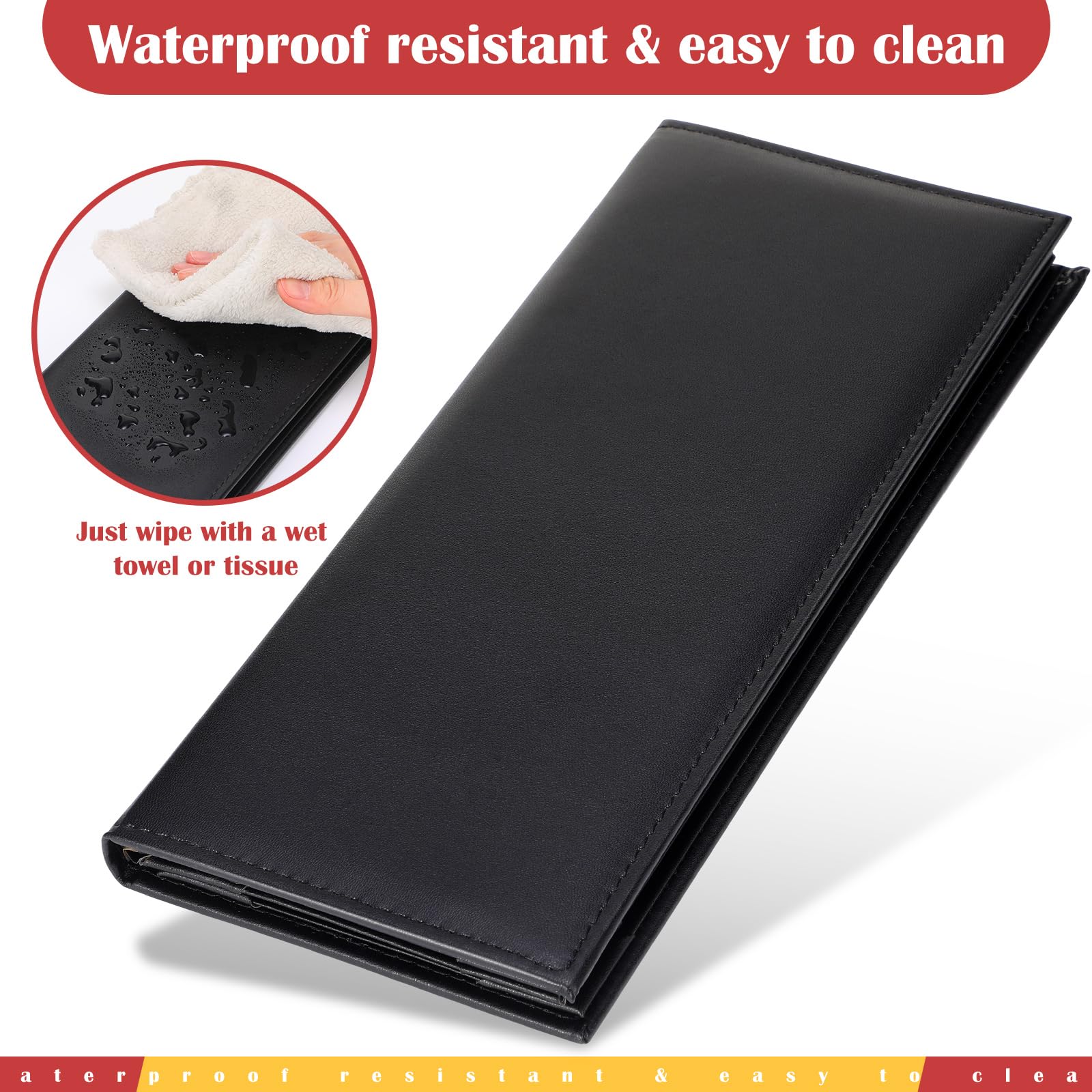 Jexine Cubiertas de menú negras impermeables para restaurante, cafetería, bar, piel sintética, 4 vistas, libro de menús plegable con esquinas en ángulo para bebidas de vino, cafeterías, lista, juego