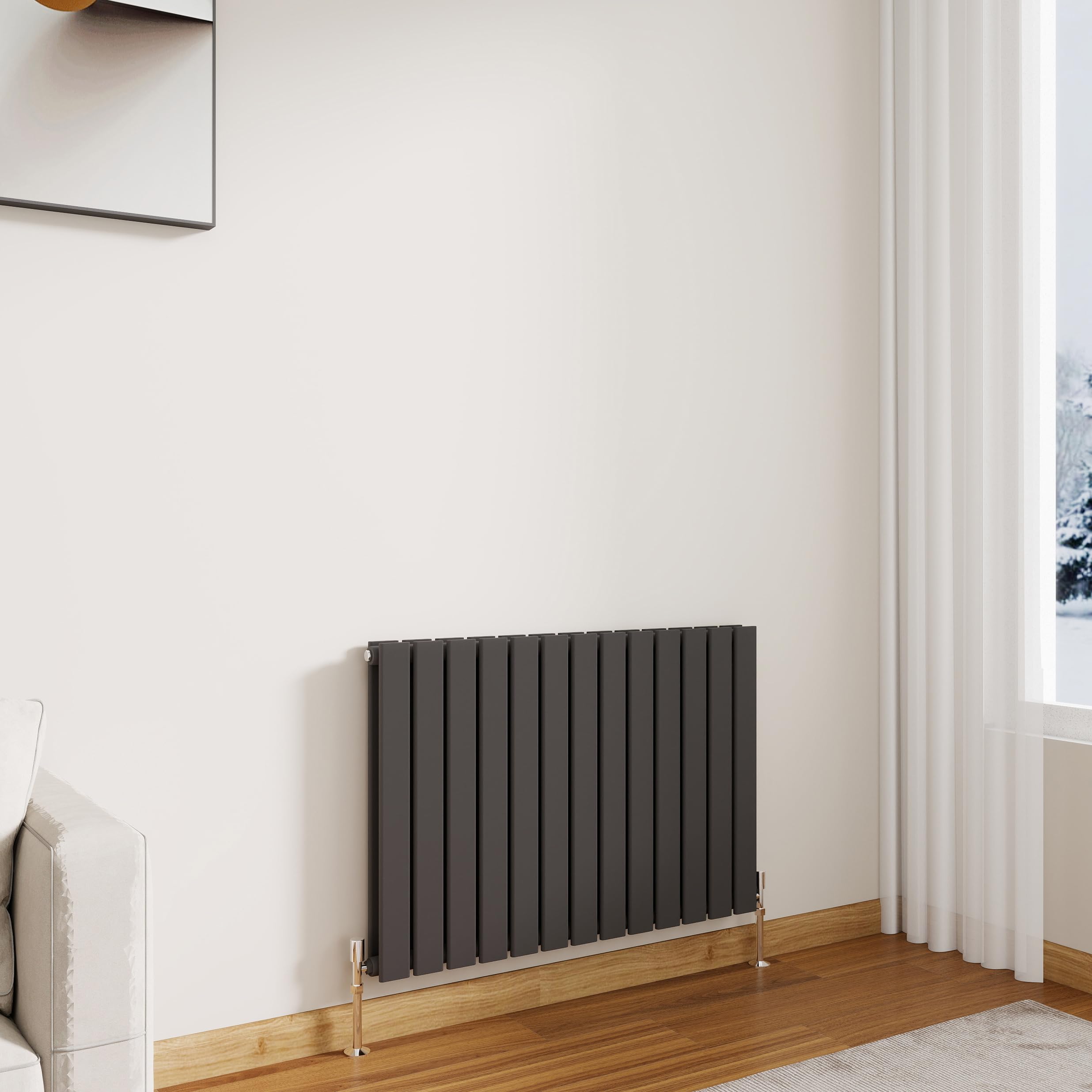 Modern Horizontal Flat Panel Radiator,600x884mm Anthracite Double Stylish Panel Central Heating Heater, Perfect Efficient Hall Radiator, Traditional Wall Mounted Rads, Design Grey Radiator
