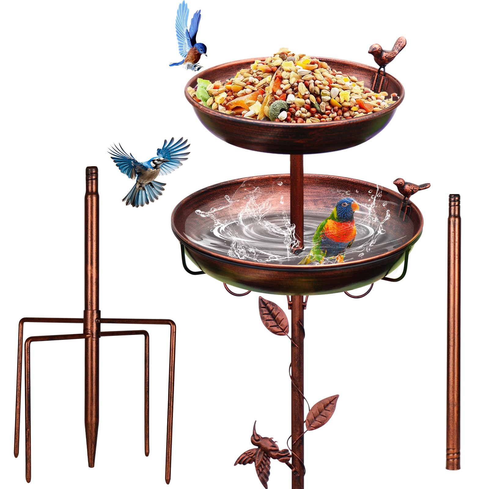 GRECOMEIN 42 Inch 2-in-1 Metal Bird Bath