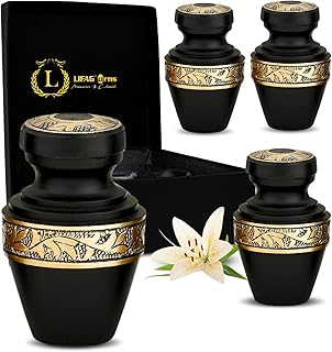 Mini Urns for Human Ashes Set of 4 with Velvet Case & Funnel | Handcrafted Metallic Small Urns for Human Ashes Keepsake - 3 Inches (Matte Black, Small, Grecian)
