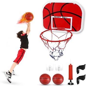 Gowkeey Mini Basketballkorb füR Zimmer und Outdoor inklusive Ballpumpe und 2 Mini Basketballs einfache Montage BüRo-Geschenk Sportspielzeug