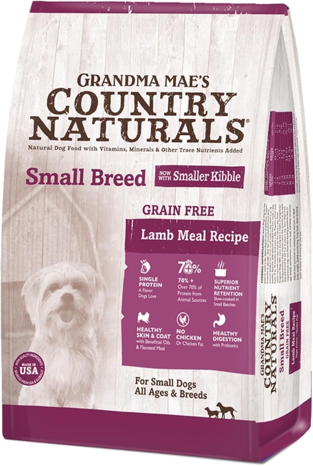Grandma Mae’s Country Naturals Dry Dog Food, Grain Free Small Breed Formula, Lamb, Slow Cooked & Nutrient Dense, Made in USA, 14 LB Bag