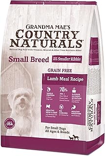 Grandma Mae’s Country Naturals Dry Dog Food, Grain Free Small Breed Formula, Lamb, Slow Cooked & Nutrient Dense, Made in USA, 4 LB Bag