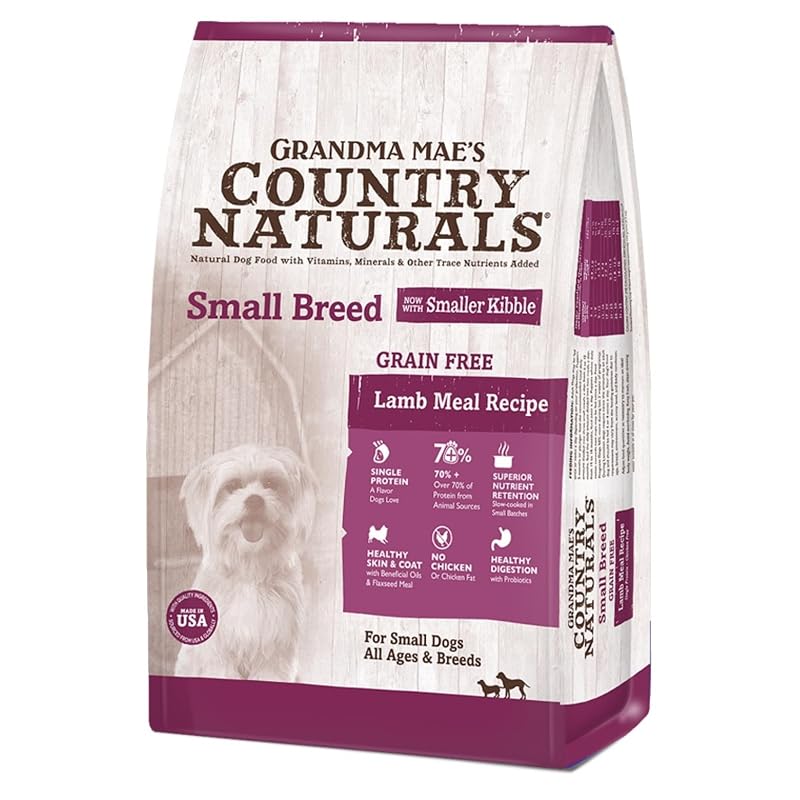 Ração Seca para Cães Pequenos Grandma Mae's Country Naturals com Cordeiro, Sem Grãos e Cozimento Lento, Fabricada nos EUA, 1,82 kg