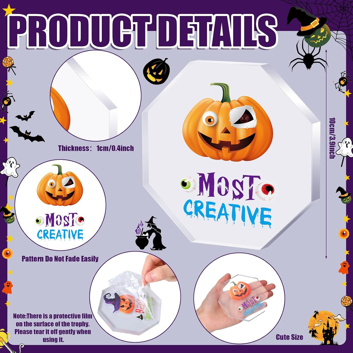 Cinnvoice 6 Pcs Halloween Acrylic Award 3.94'' Halloween Contest Trophy Plaques Party Supplies Award Funny Trophies Prizes