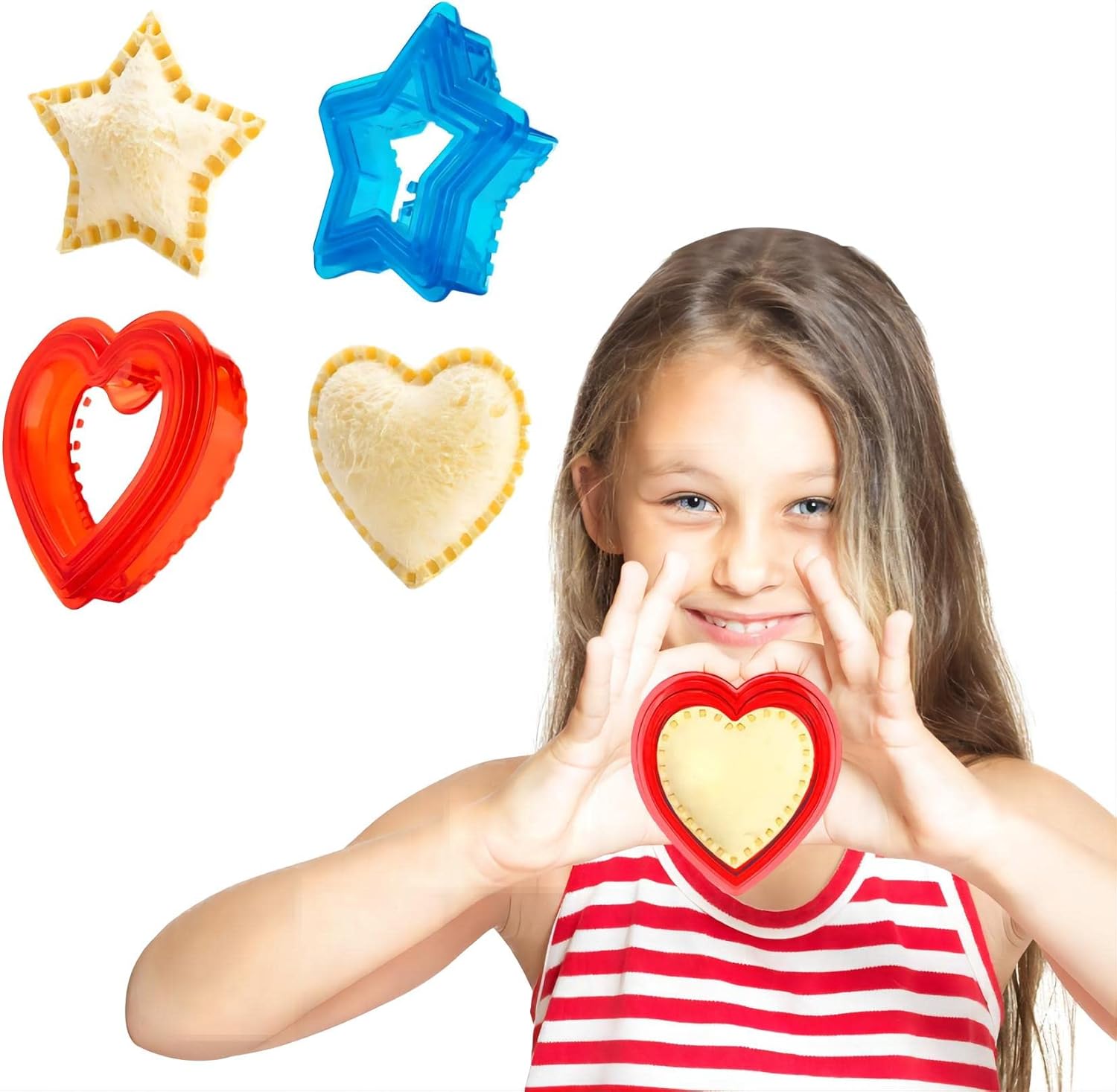 Sandwich Cutter and Sealer for Kids - Heart Shape Cookie Cutter & Star Shape Decruster Sandwich Maker, 6 PCS (2 Sets)