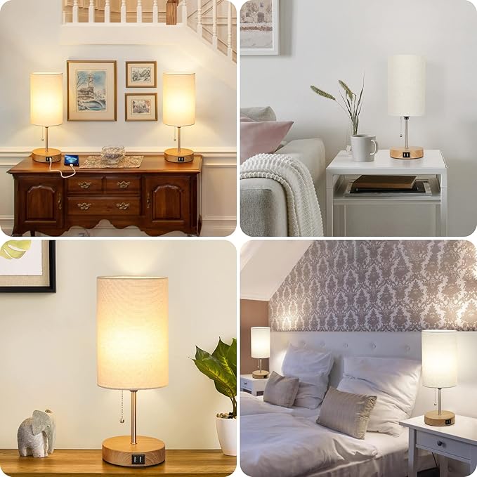 Set de 2 Lámparas de Mesa Lakumu con 2 Puertos USB, Base de Metal miniatura 7