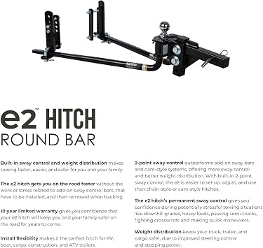 Fastway e2 2-Point Sway Control Round Bar Hitch, 94-00-0600, 6,000 Lbs Trailer Weight Rating, 600 Lbs Tongue Weight Rating, Weight Distribution Kit Includes Standard Hitch Shank, Ball NOT Included | Model 94-00-0600, 600 lbs tongue weight rating, built-in 2-point sway control, includes standard shank, ball not included