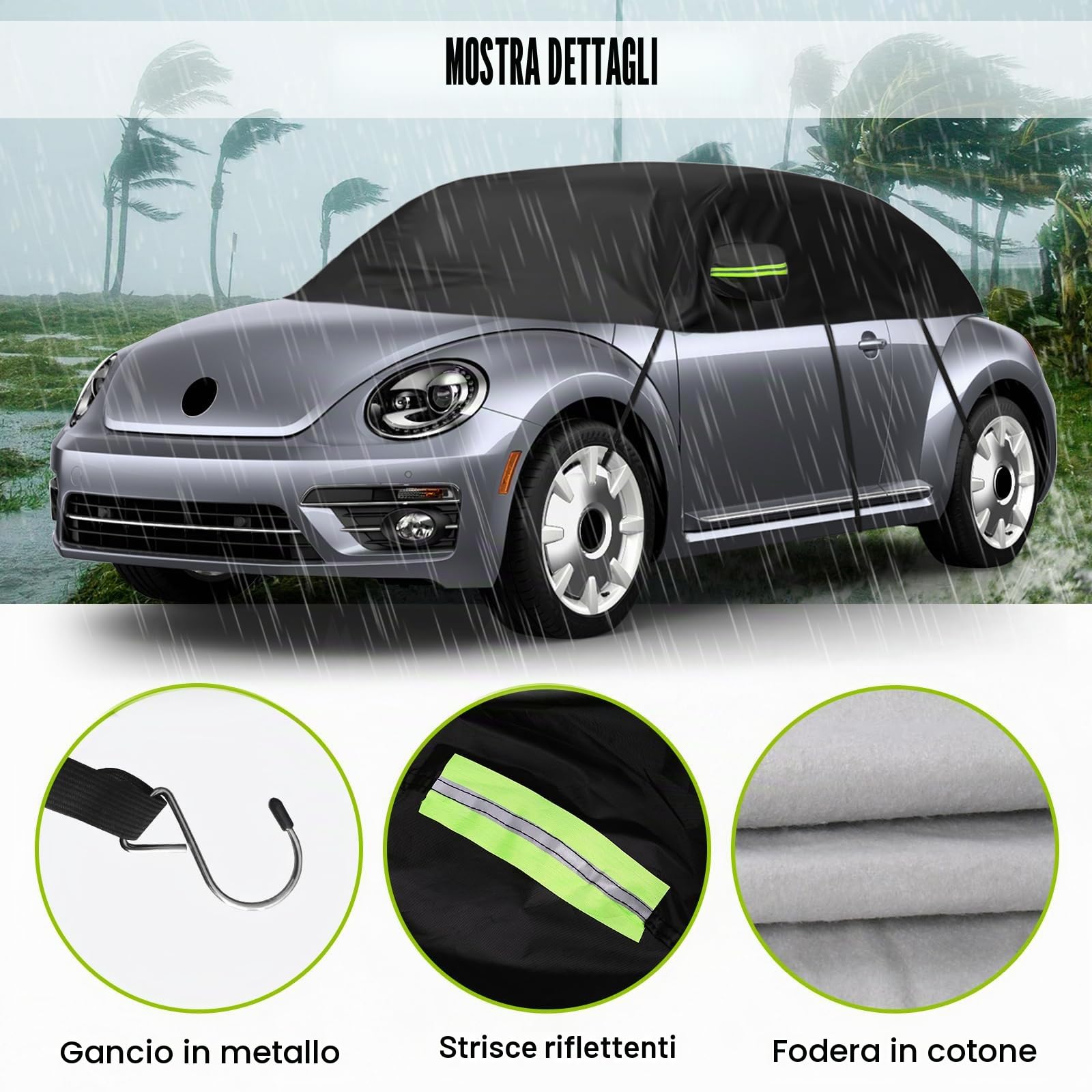 Copriauto Impermeabile Sostituzione per VW Beetle 1998-2019, Metà Copertura per Auto Resistente Ai Raggi UV, Metà Garage Antipolvere, per Esterni ed Interni | Mezza copertura per auto, resistente ai raggi UV, antipolvere, antineve, per interni ed