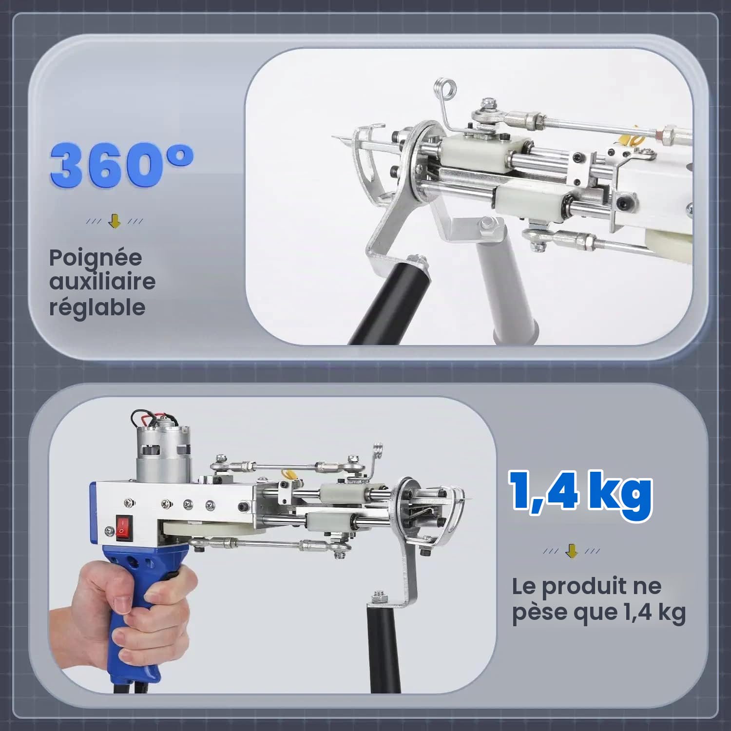 Électrique Tufting Gun Set,Pistolet À Touffeter 2in1 Bricolage à Domicile,avec Fil De Laine Et tufting Toile Et Aux DÉbutants pour Artisanat Tapis Vêtements