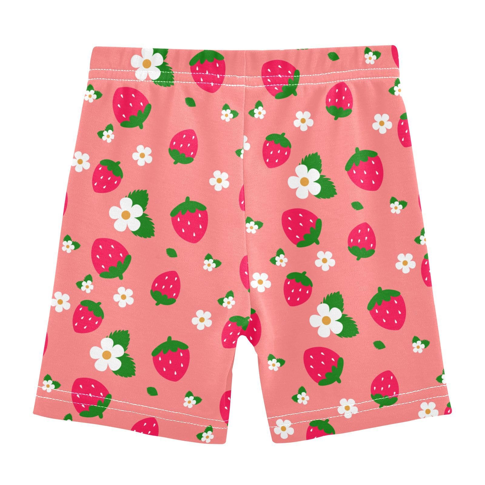 JHKKU Girls Strawberry Shorts Cotton Cartwheel Bike Kids Biker Under Dress Dance Short Girl Clothes 4T