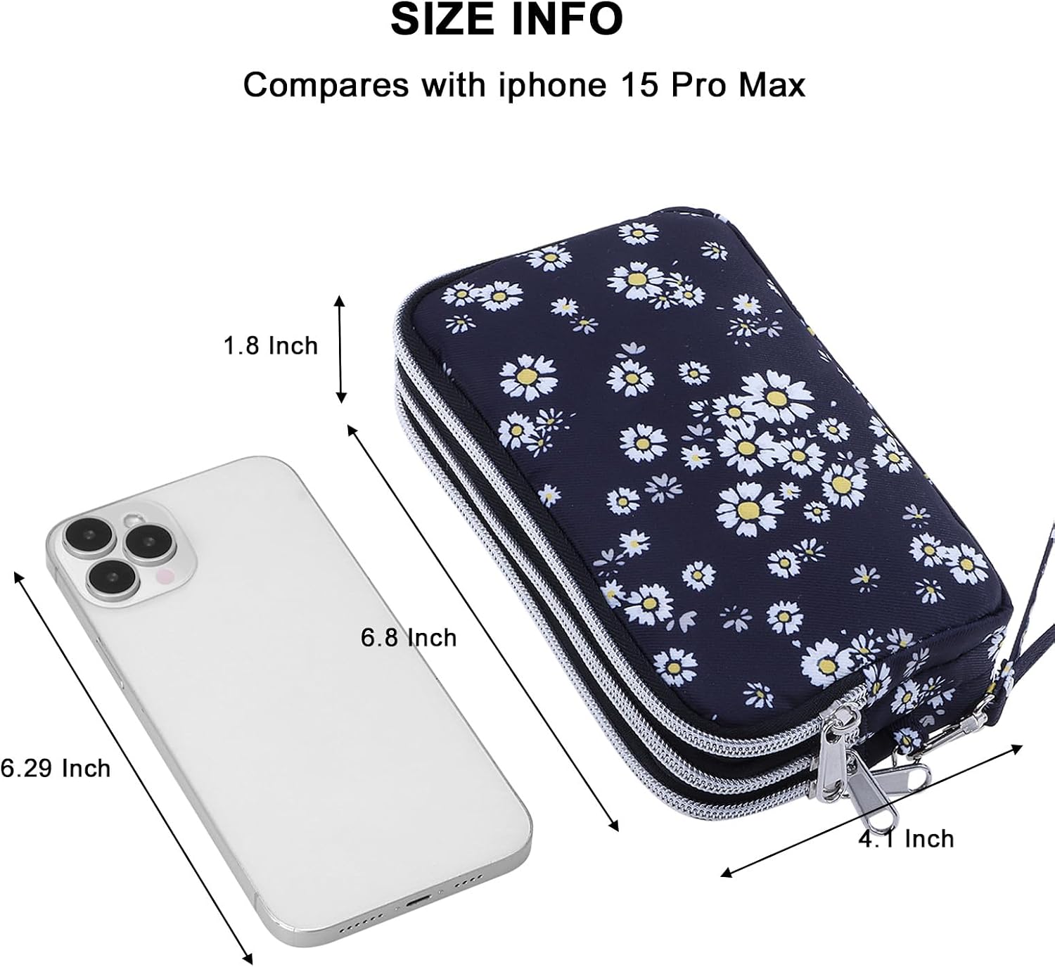 Cellphone Wristlet Wallets for Women Large Capacity Clutch Purse 3 Zipper Compartments 6 Card Slots Anti-water Handbag image 3