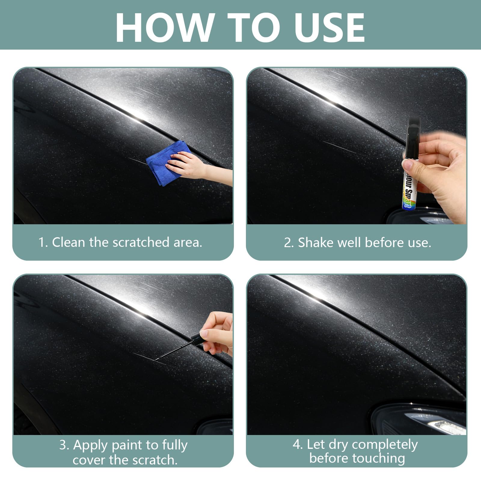 Bellanova Lackstift Auto 12ml x 2, Kratzer Reparatur für Autolack, für kleine Kratzer und Steinschläge, geeignet für Türen Stoßstange Felgen (Schwarz Perleffekt) - 5