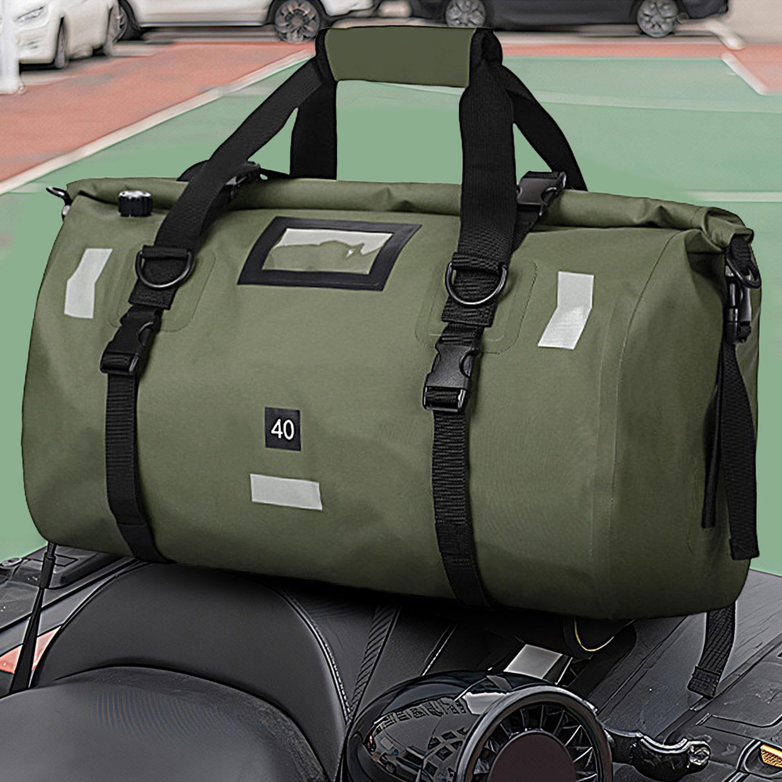 Motorrad-Trockentasche, wasserdichte Seesack – Motorrad-Heck-Trockentasche, 40 l, Motorrad-Heck-Trockensack, strapazierfähige trockene Seesack mit reflektierendem Streifen für Motorrad, Skifahren,
