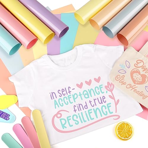 Miniatura 2 de WRAPXPERT Paquete de vinilo de transferencia de calor boho pastel para planchar de 12 x 10 pulgadas, 8 colores pastel surtidos HTV para camisetas,