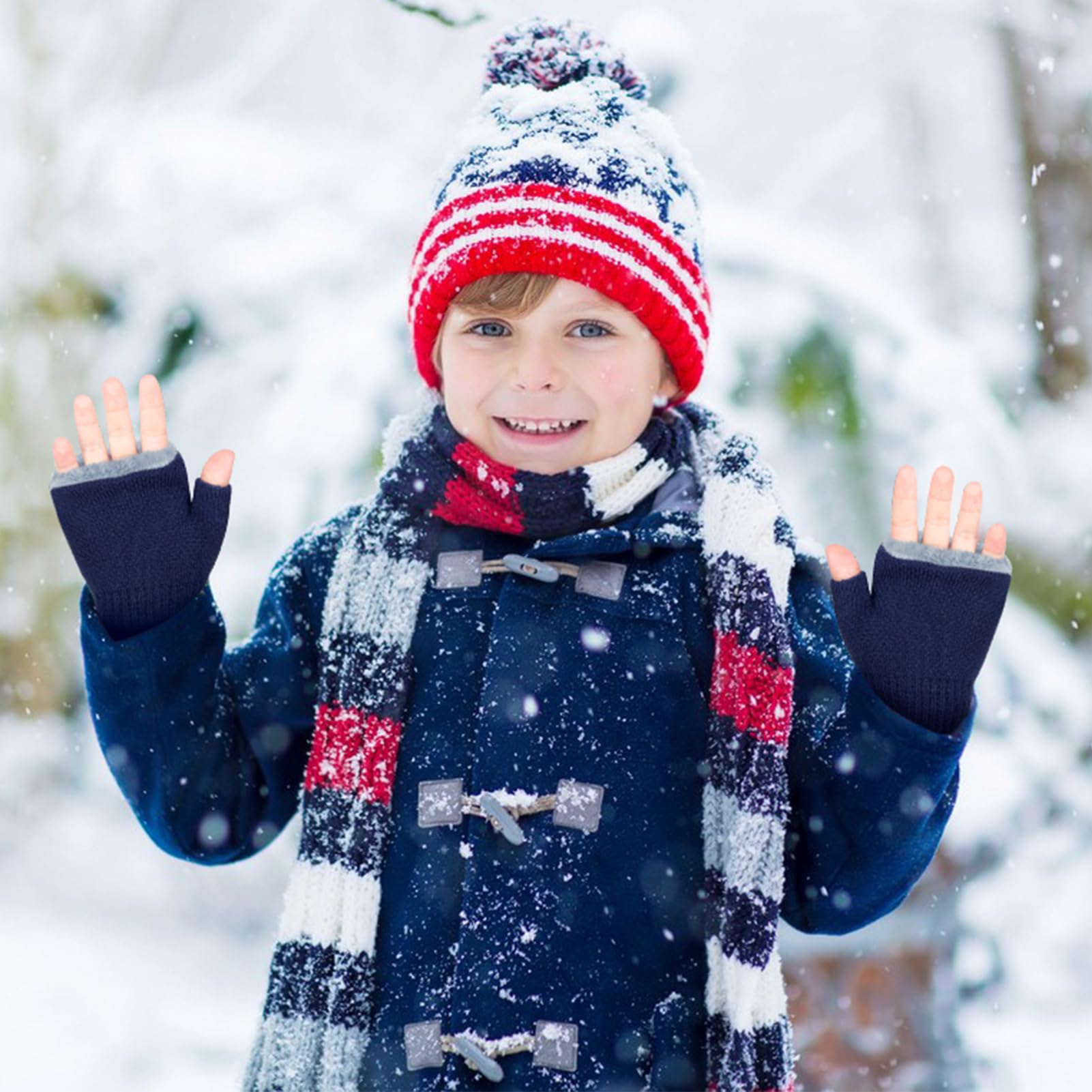 Kiiwah Gants Sans Doigts Enfants - Convertibles En Moufles, Doublure Polaire, Pour Ski, Vélo, École 3-8 Ans