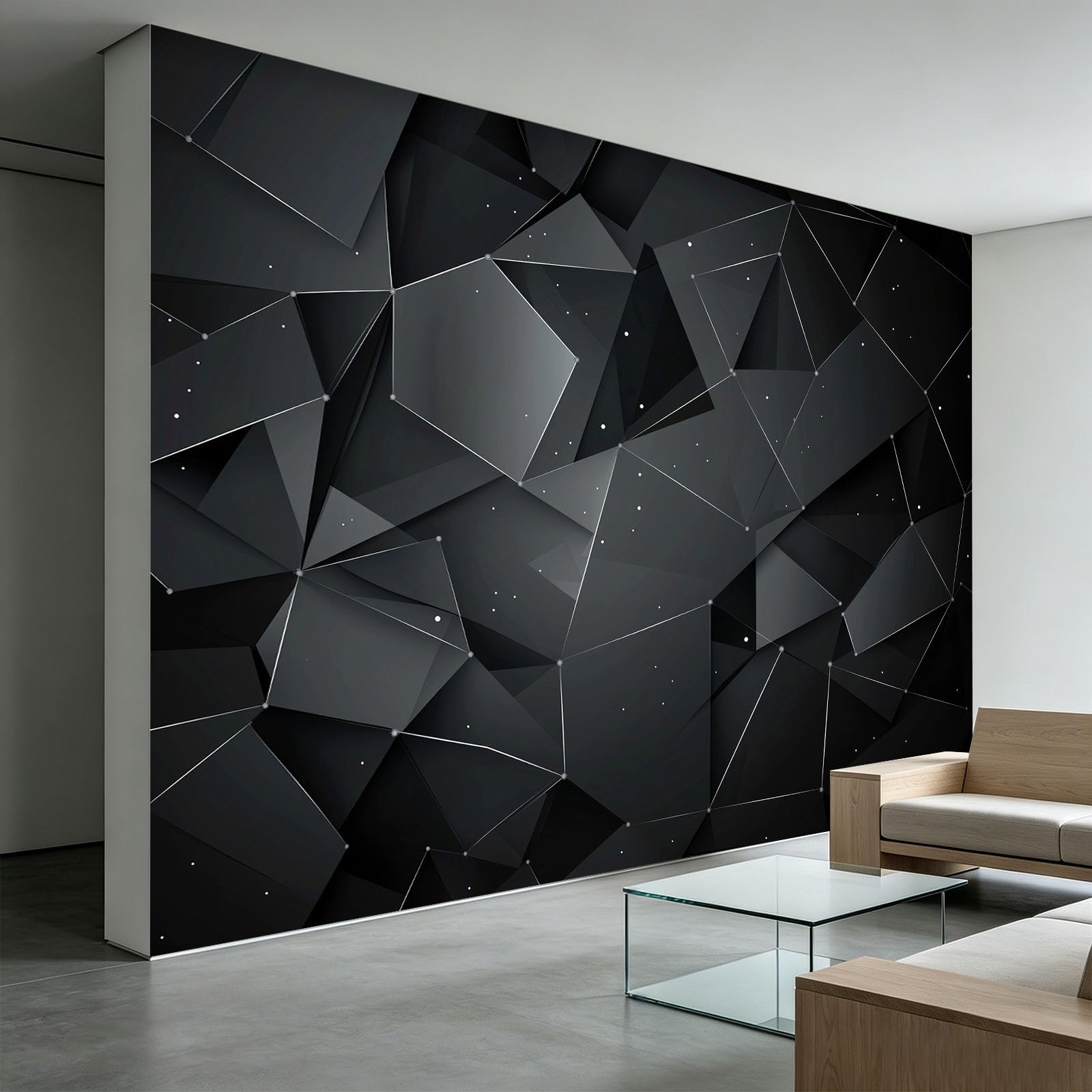 Générique Panoramiczna tapeta 200 x 140 cm abstrakcyjna geometria trójkąt włóknina XXL fototapeta dekoracja ścienna gobelin salon sypialnia - tapeta Trompe l'eil efekt 3D, czarna