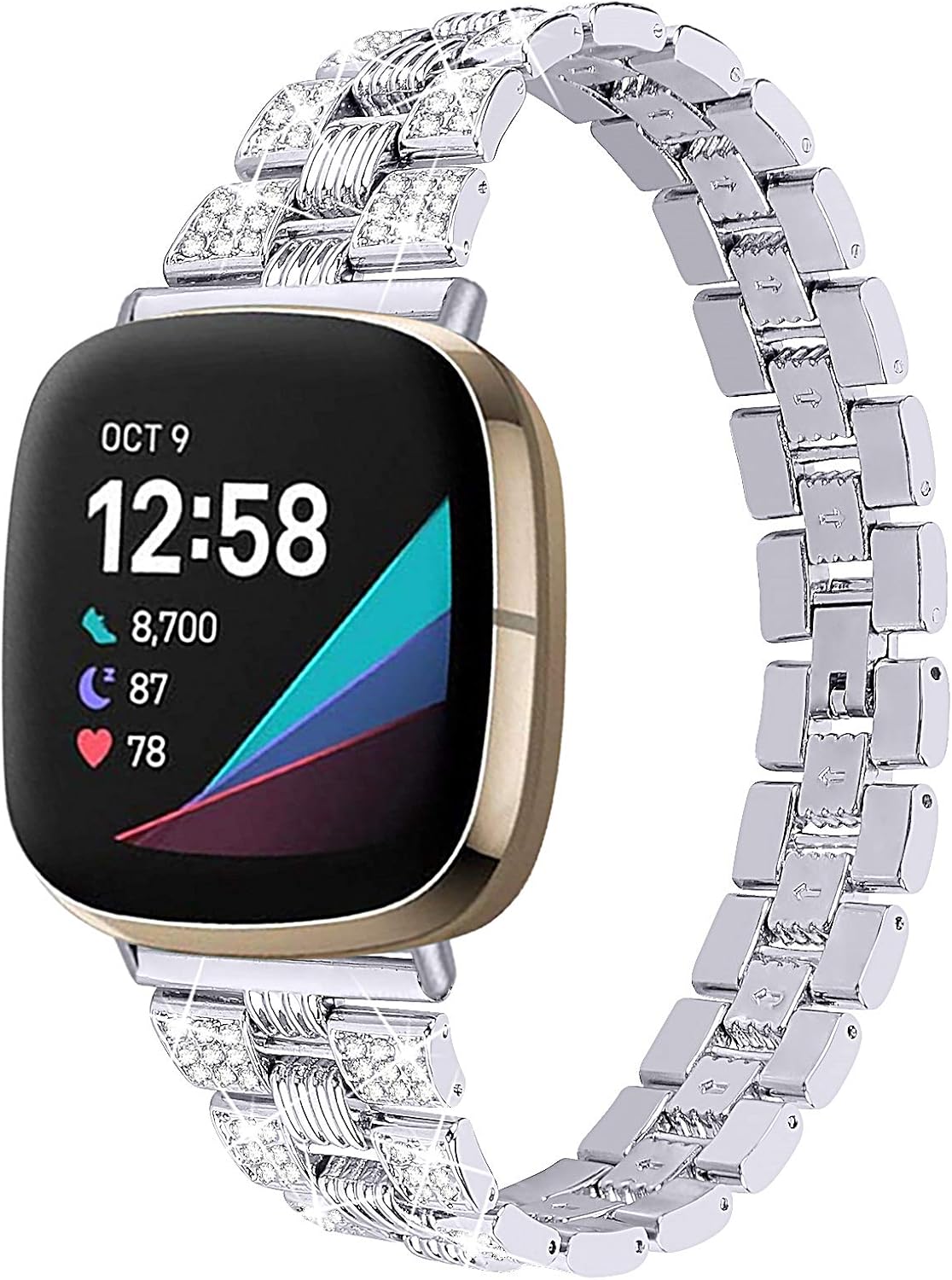 Gimart Compatible with Fitbit Versa 4/Versa 3 Strap for Women Men Metal Bling Stainless Steel Band Replacement Watch Strap Wristband Bracelet for Fitbit Sense/Sense 2 Straps Small Large