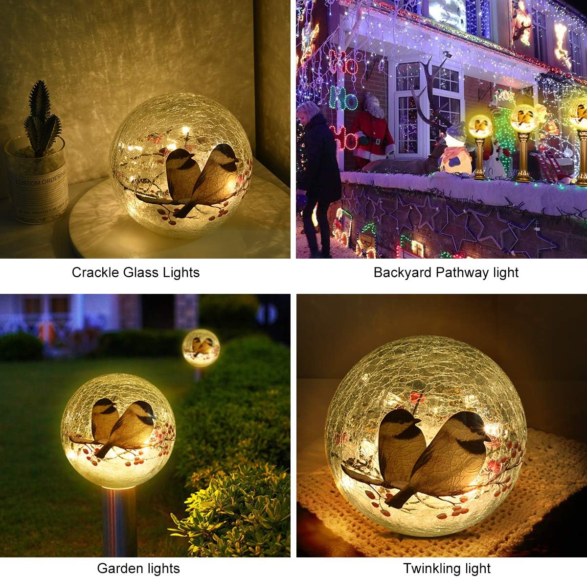Glass Ball Light Birds Pattern Crackle Warm White Night Lamp for Bedroom Living-Room Dresser Nursery Kitchen Garden Modern Decoration Craft - Image 4