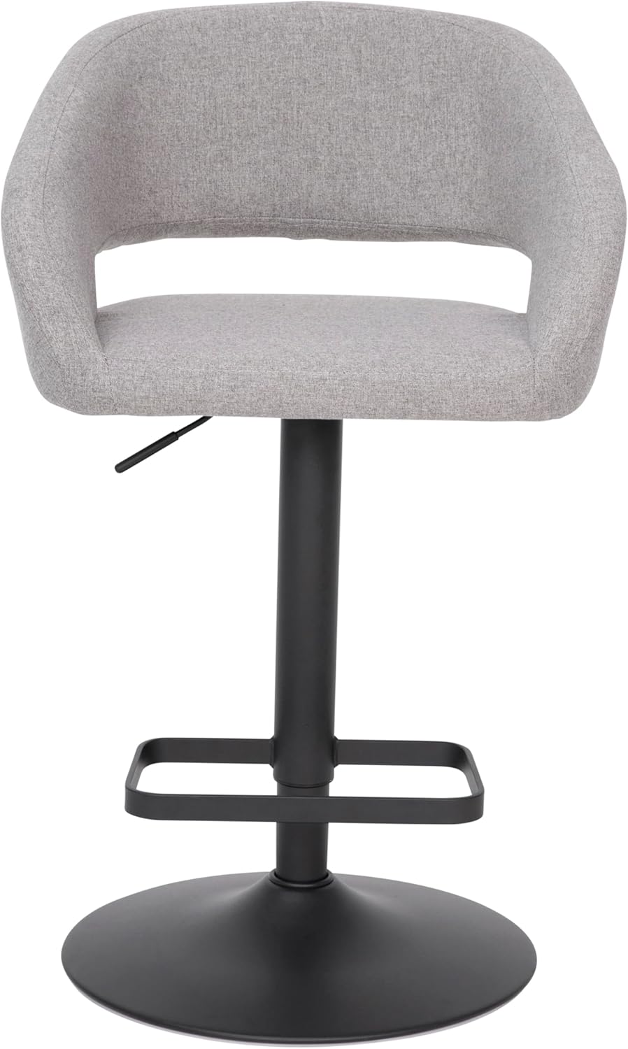 EMMA + OLIVER Shae Adjustable Height Barstool - Gray Fabric Upholstery - Rounded Cutout Mid-Back - Foam Padding - Swivel Seat - Black Pedestal Base