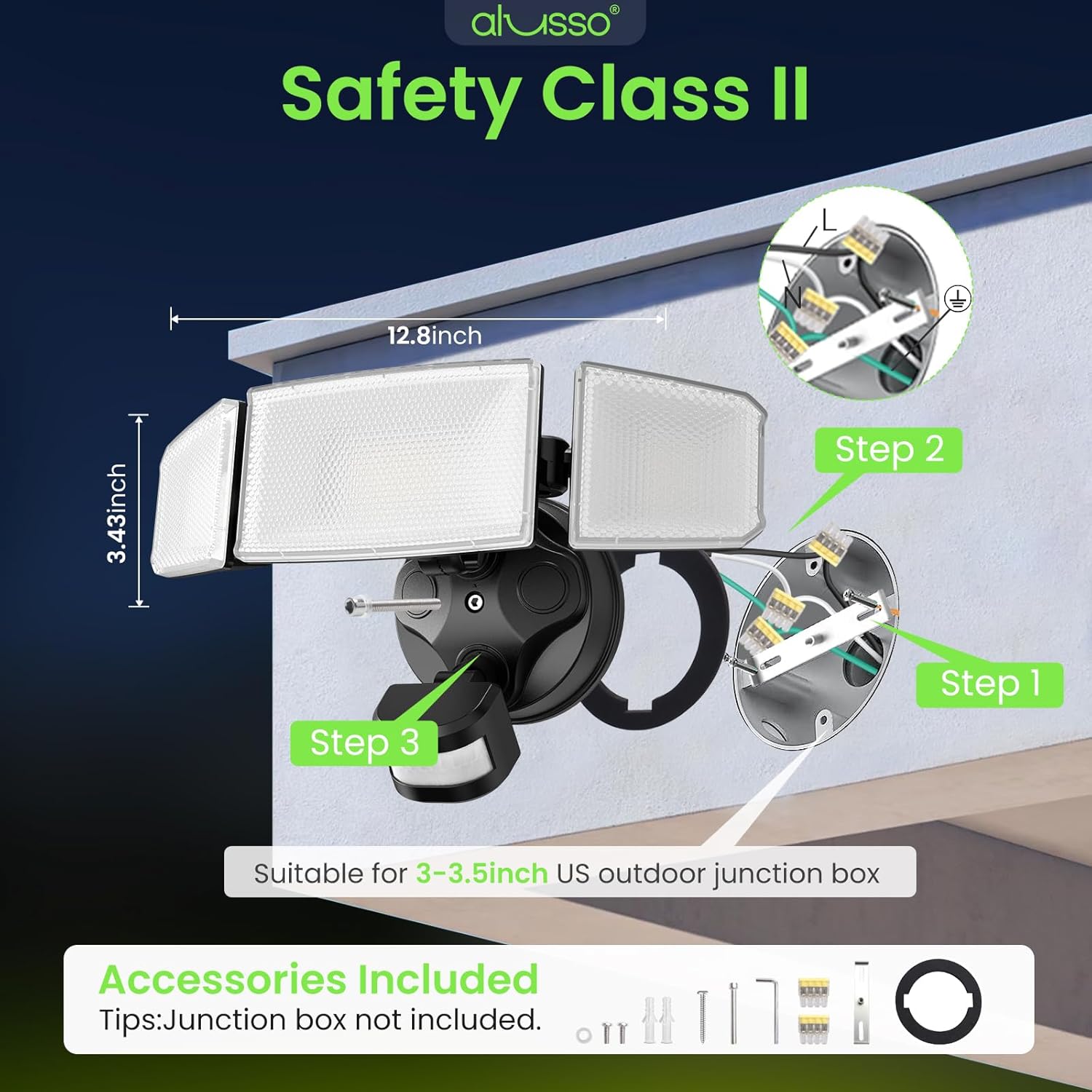 ALUSSO Motion Sensor Outdoor Lights Hardwired(Not Solar),Flood Lights Outdoor 120V, Dusk to Dawn/Auto/On Time, 3CCT 3000K/4000K/6500K Security Light,ETL,3 Modes Metal Black 60W 6000LM