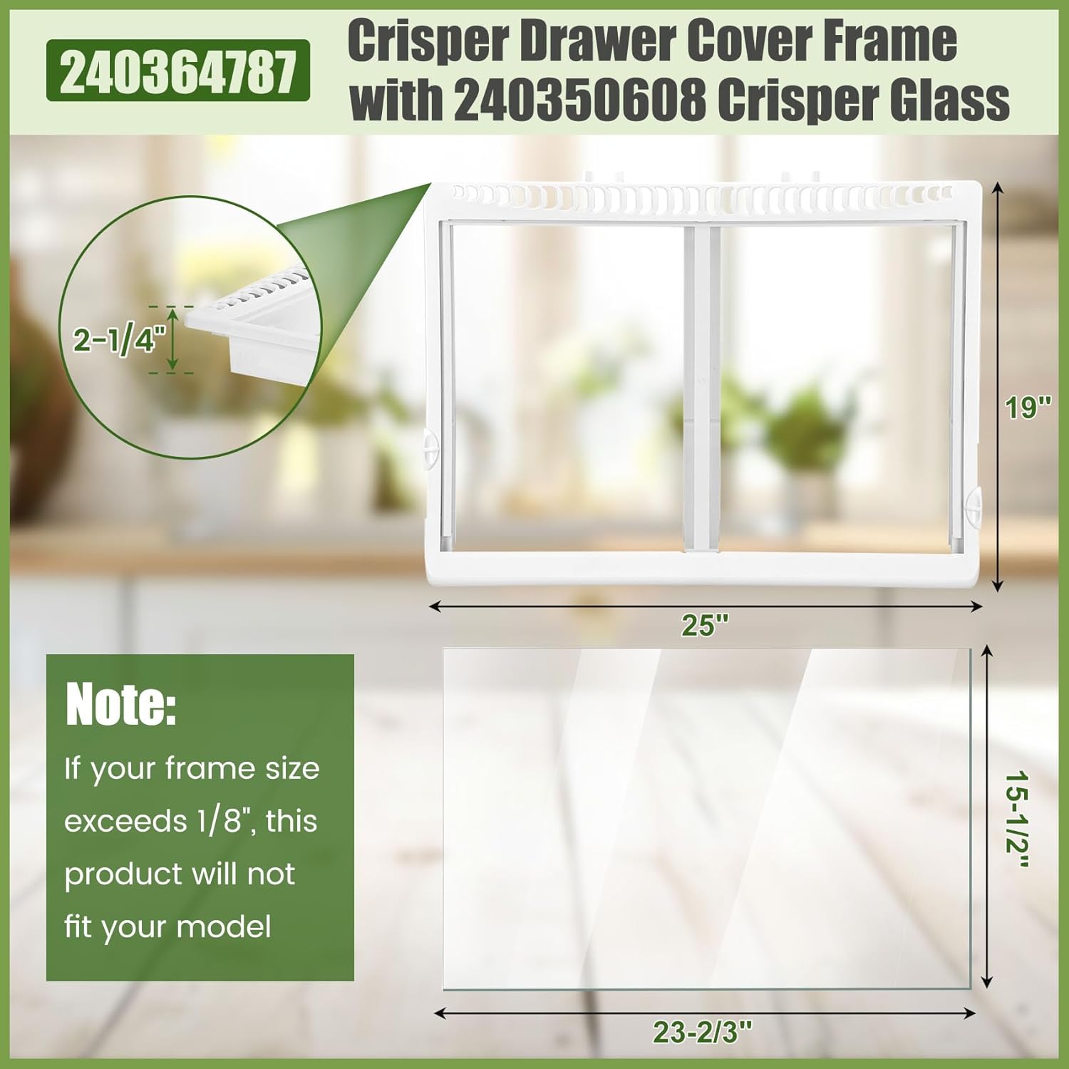 240364787 Drawer Cover with 240350608 Crisper Glass Unit for Frigidaire, Kenmore Refrigerator Crisper Drawer Cover Frame, Refrigerator Replacement Parts