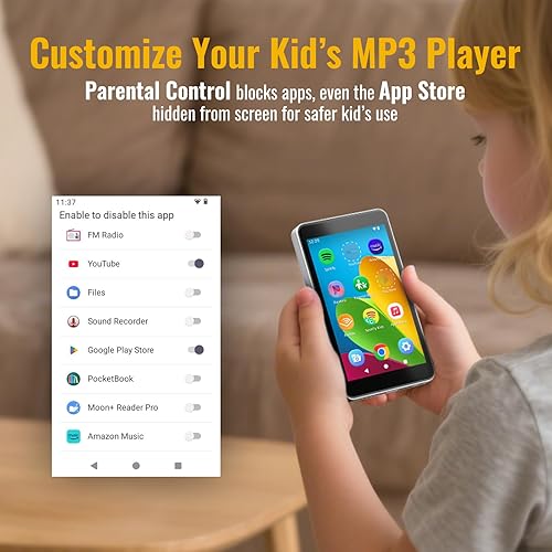 Miniatura 2 de Reproductor de MP3 con Spotify para niños, reproductor MP4 basado en Android 14 con App Store, controles parentales, Tienda Music, Libby, Audible,