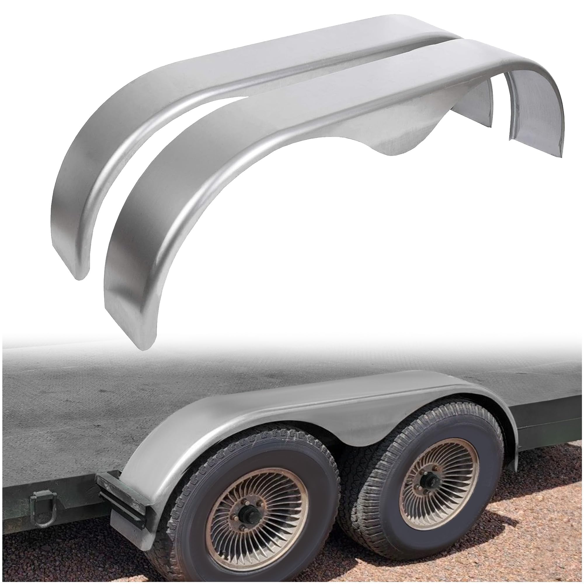 Photo 1 of ECOTRIC 2Pcs Tandem Trailer Fender Double Axle Compatible with 13-15 Inch Wheels Teardrop Pair Enclosed Trailers 66.5" x 9" x 18.37" - Cold Rolled Steel