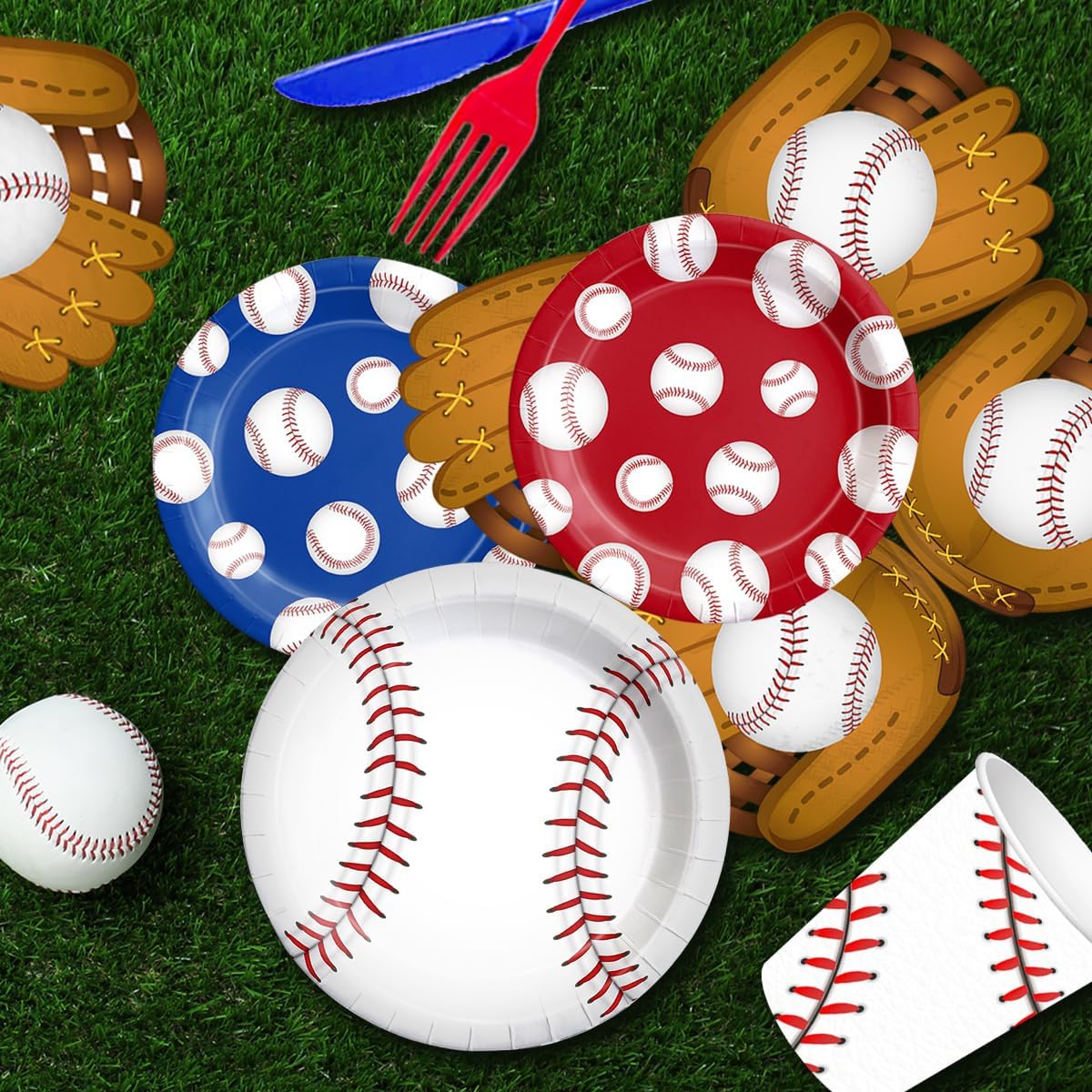 Baseball Party Decorations-143Pcs Baseball Themed Plates and Napkins for Birthday Party Supplies,Baseball Gameday Tableware Kit - Image 3