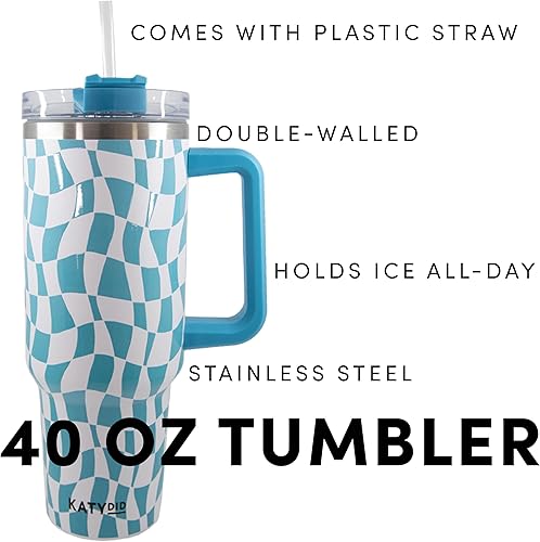 Miniatura 3 de KATYDID Vaso de viaje de acero inoxidable de 40 onzas con asa y pajilla, para agua o café helado, apto para lavavajillas, regalo perfecto para mamá